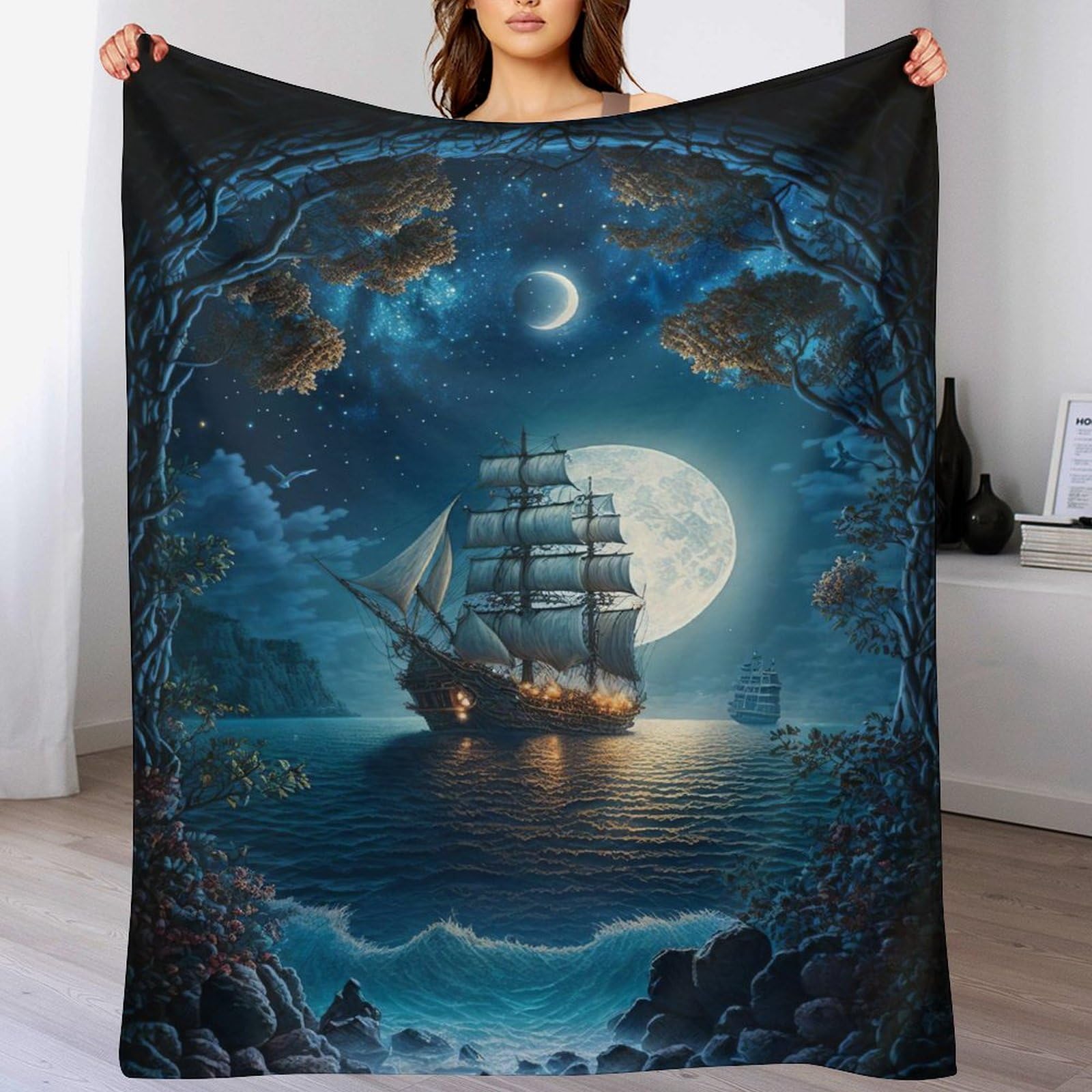 Couvertures polaires en bateau pirate en flannel douce de 130×150cm pour canapé