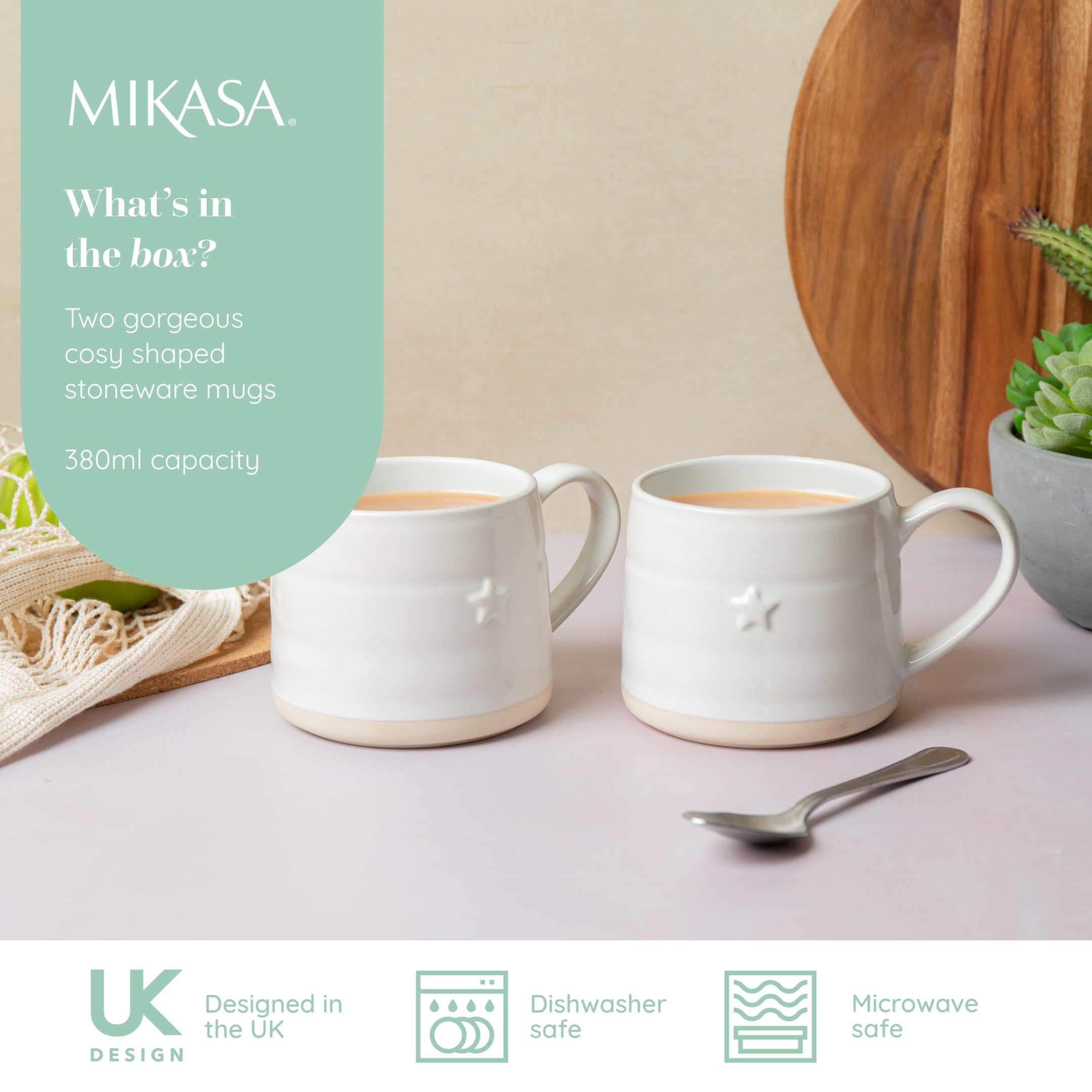 MIKASA Stoneware 2pc 380ml Cosy Mugs, Star, Gift Boxed, Cream, mittelgroß - Image 2