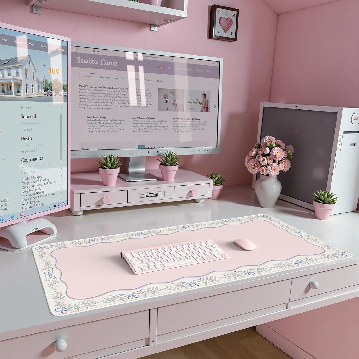 iCasso Pink Desk Mat,Cute Desk Pad for Keyboard and Mouse,Anti-Slip Large Gaming Mousepad XXL,Soft Lycra Surface Computer Mat Women,Girly Keyboard Pad for Home Office - Image 5