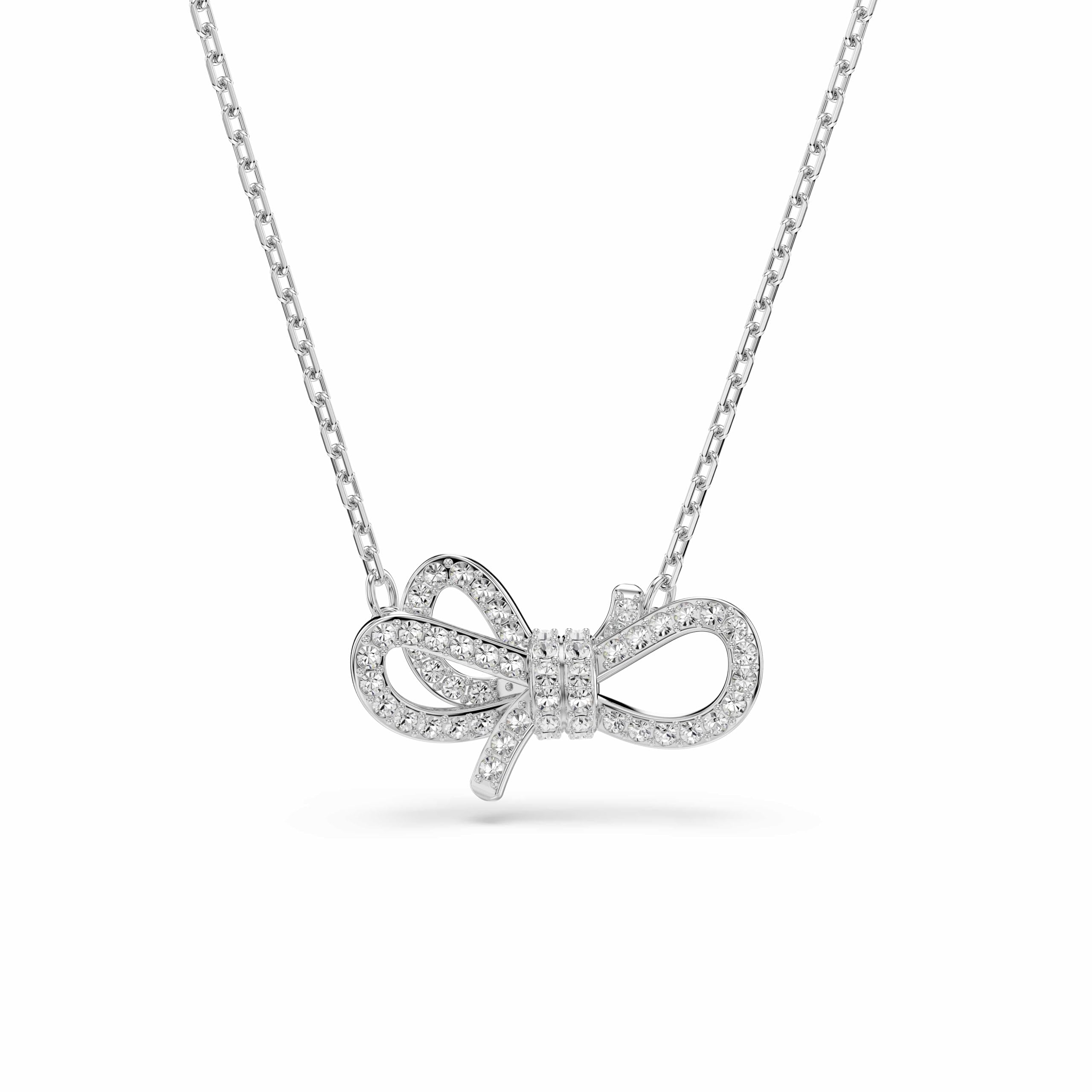 Swarovski Lifelong Pendant, Pavé, Bow, White, Rhodium Plated