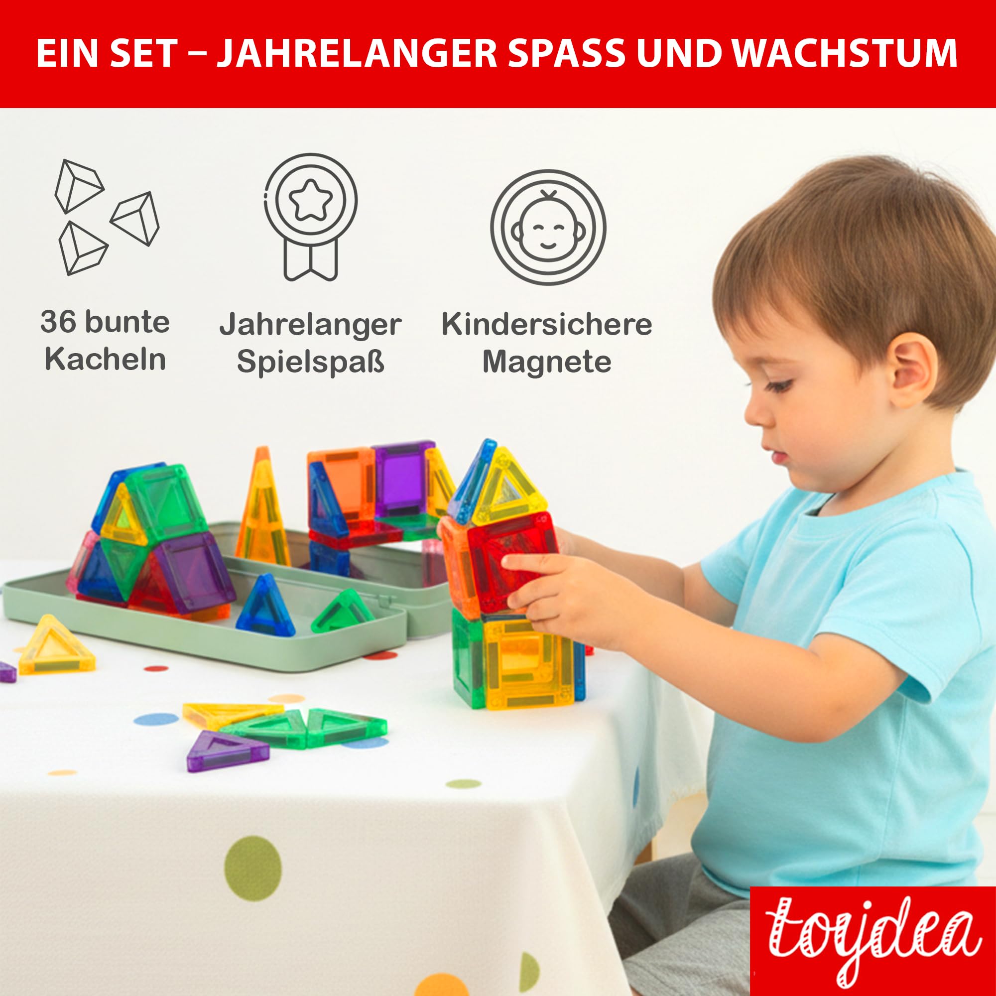 Magnetische Bausteine – Mini Reiseset mit 36 Teilen für Kinder ab 3 bis 8 Jahren, Umweltfreundlich & Montessori-Spielzeug inspiriert, Pädagogisches Magnetspiel für Reisen, Autofahrt & Flugzeug