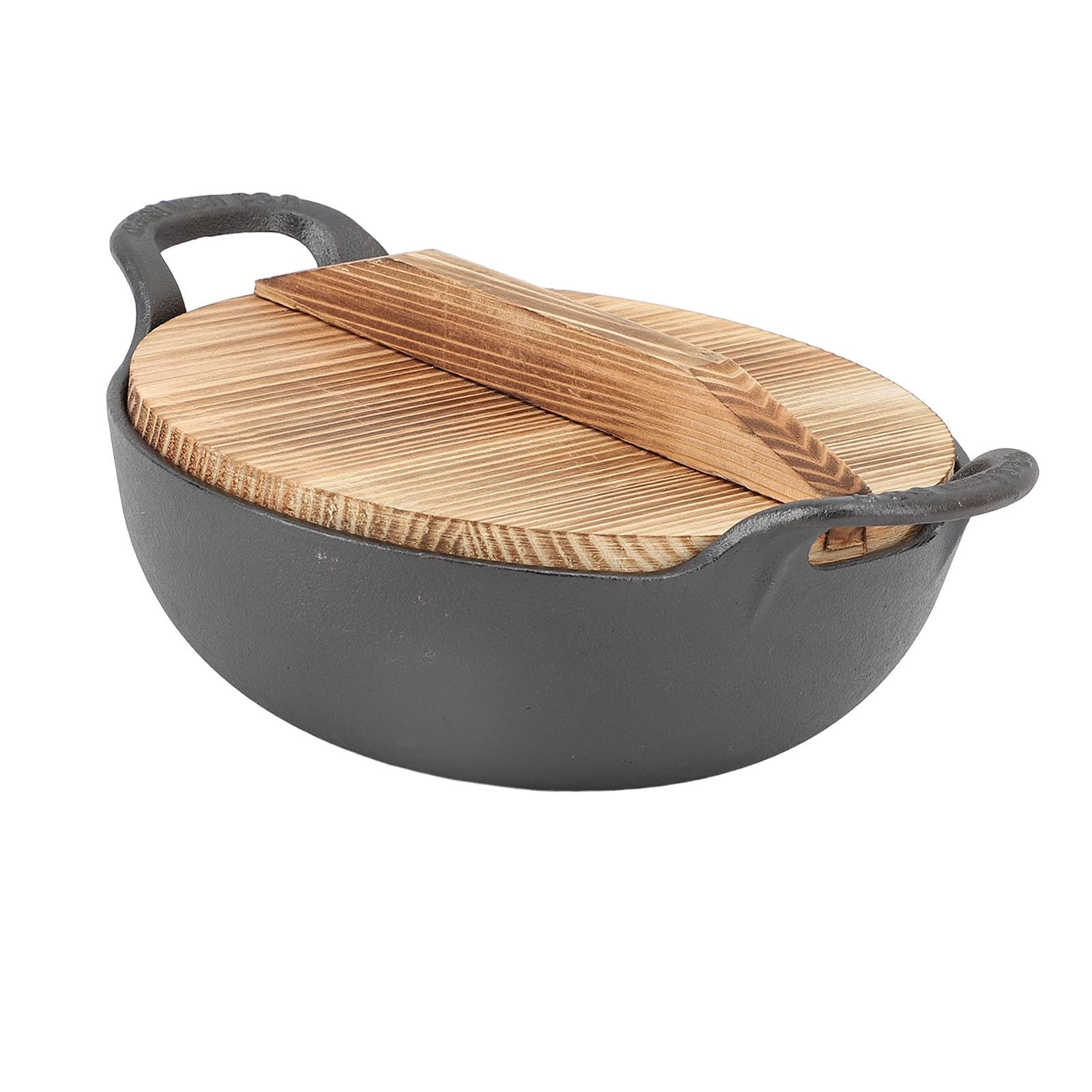 Autentyczny 14 -calowy żeliwny żeliwny, Gruby z Uchwytem, ​​płaskie Dno do Smażenia, Grillowanie, Przyprawiona, żelazna Pokrywka (25CM)