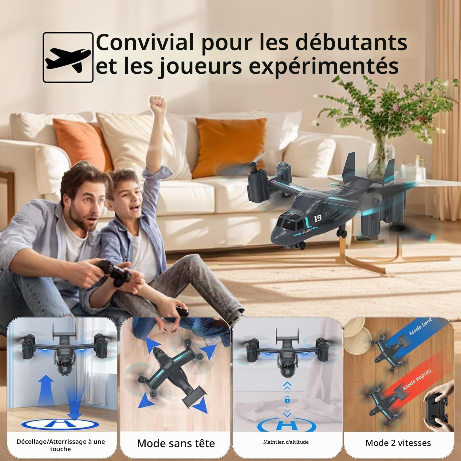 OBEST Hélicoptère Osprey Radiocommandé avec Caméra,Drone avec Caméra,Mode de Vol à Voile,Photographie Aérienne à Double Caméra,Décollage/Atterrissage en Un Clic,Deux batteries