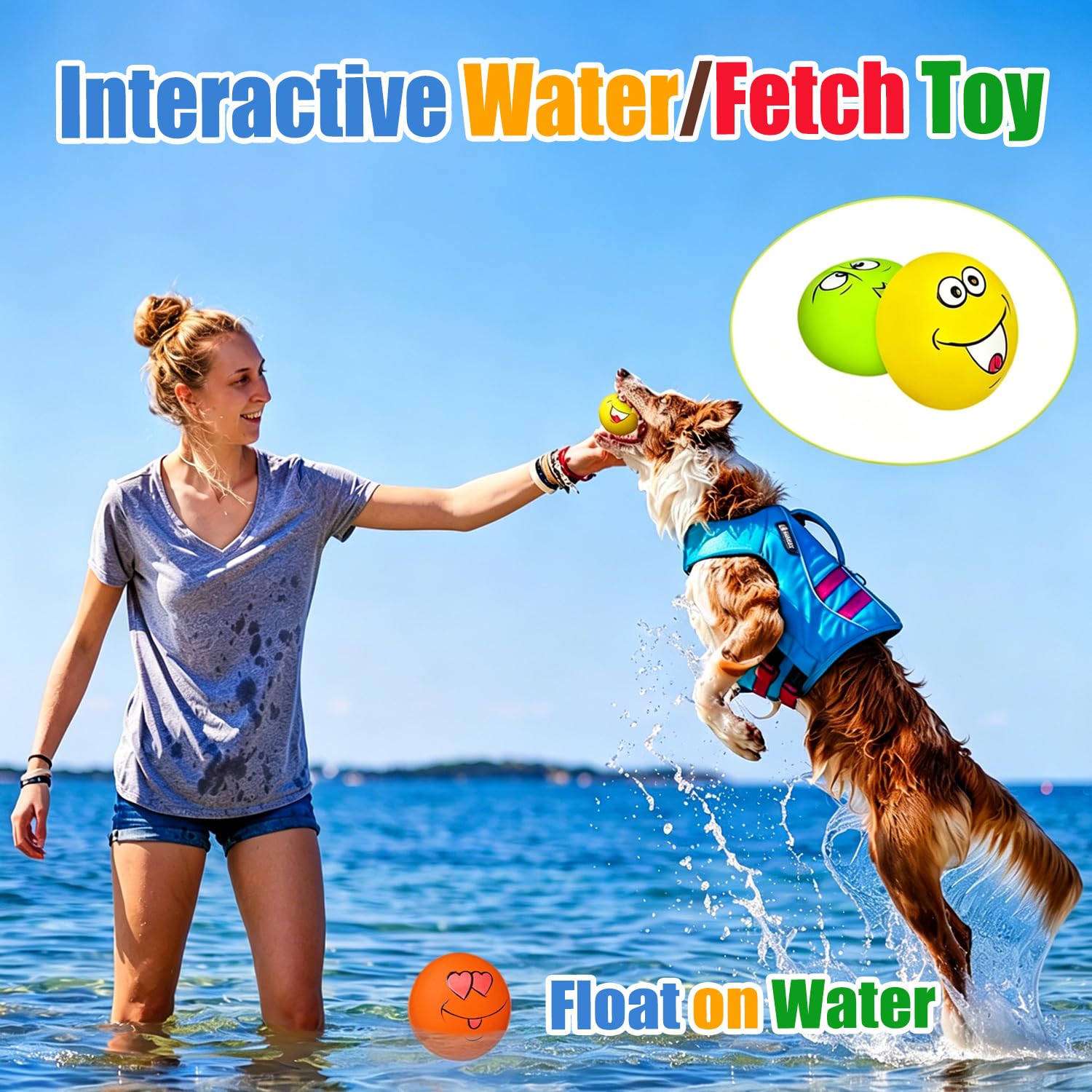 HOLYSTEED Jouet Chien Couineur, Jouet Petit Chien, Latex Jouets à Couinement pour Chiens, Balle Sourire 6 pièces