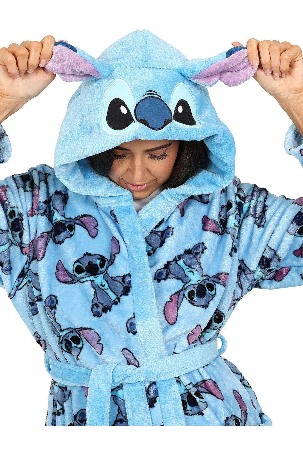 Albornoz de forro polar con capucha para mujer, de Lilo and Stitch, color azul