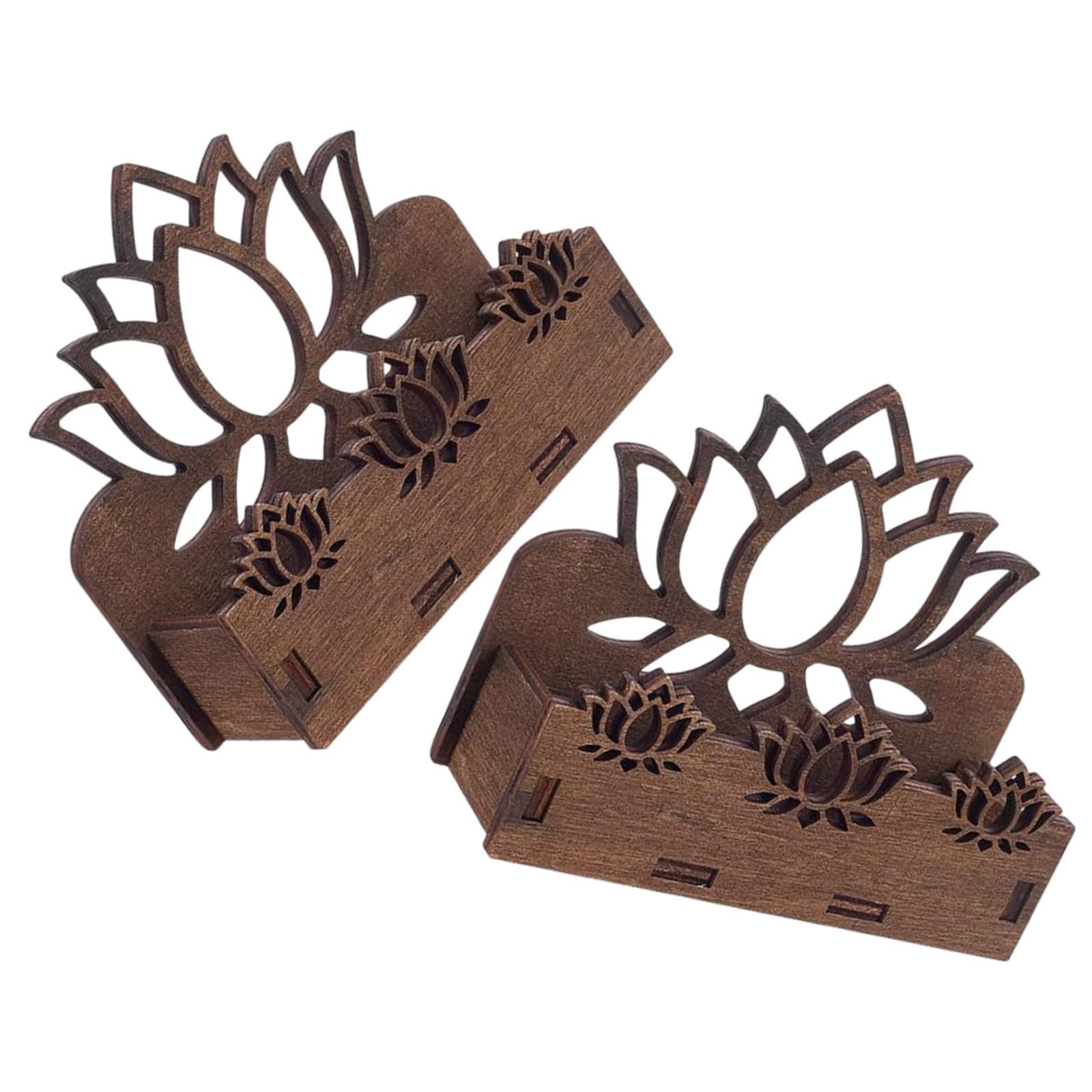 DOITOOL 2pcs Wooden Business Card Holder Set with Flower Shaped Design, Smooth Polished Finish, Coffee Colour, Prevents Scratching and Bending of Cards, for Office Desktop or Social Events