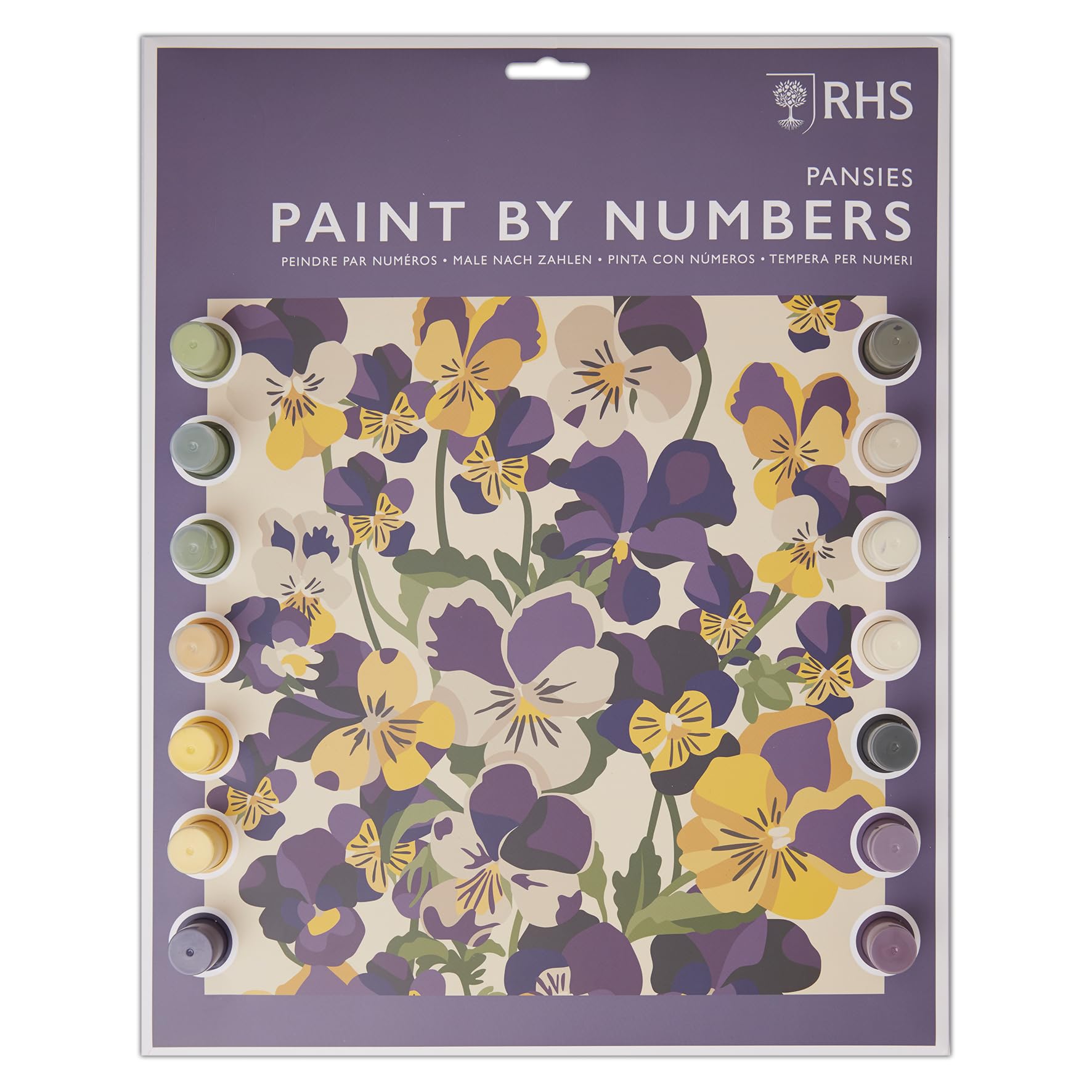 RHS The Royal Horticultural Society Paint by Numbers A3 with 14 Paints & 3 Brushes, Pansies Design, Multicoloured, Learn to Paint for Adults, Painting Craft