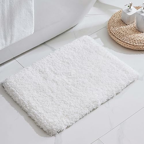 Miniatura 9 de Disolla Alfombras de baño blancas de 17 x 24 pulgadas, suaves, absorbentes, antideslizantes, de felpa, peludas, para bañera, ducha, lavable a