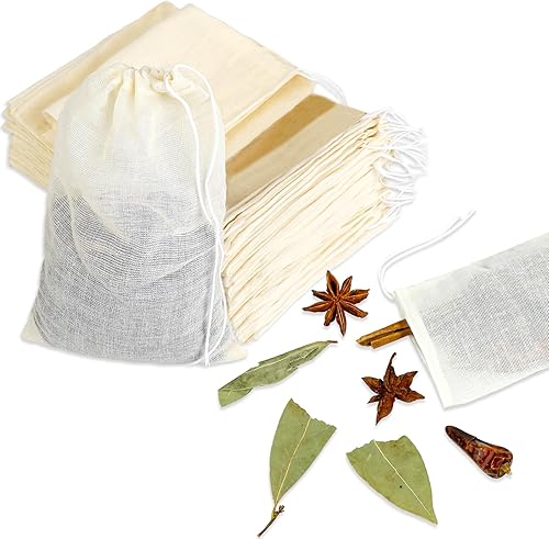 Bolsas de especias para cocinar reutilizables, 30 bolsas de té de muselina con cordón, bolsas vacías de tela de queso para especias de 4 x 6 pulgadas
