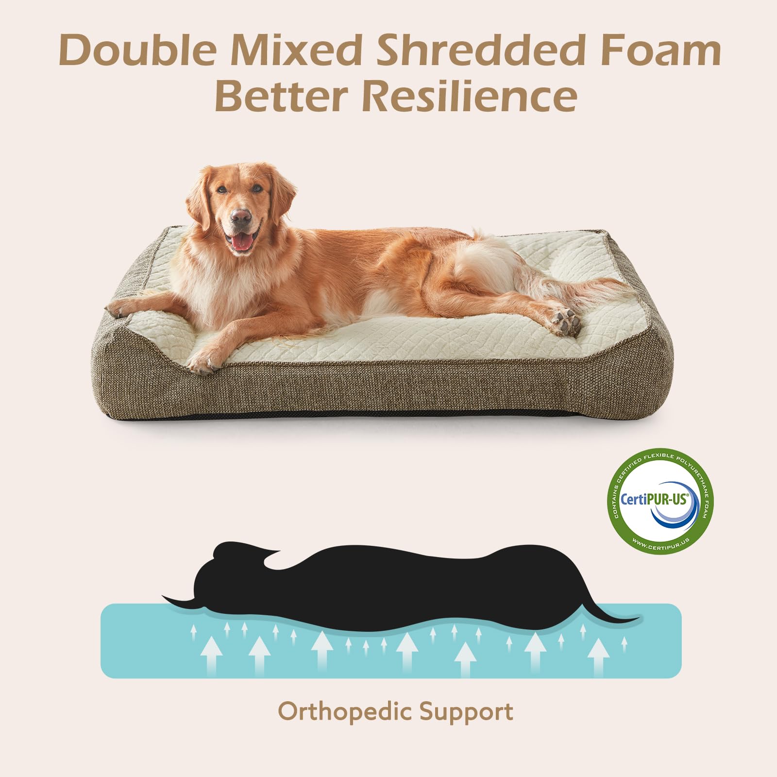 JOEJOY XL Orthopedic Dog Beds Large Sized Dog, Extra Thick Supportive Big Dogs Couch Bed with Sides, Ultra Soft Pet Bed Sofa for Large Dogs, Beige, 42inch - image 3