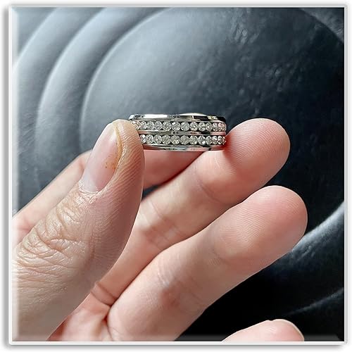 Miniatura 4 de Xusamss Anillo de banda de cristal de doble fila de acero inoxidable de moda