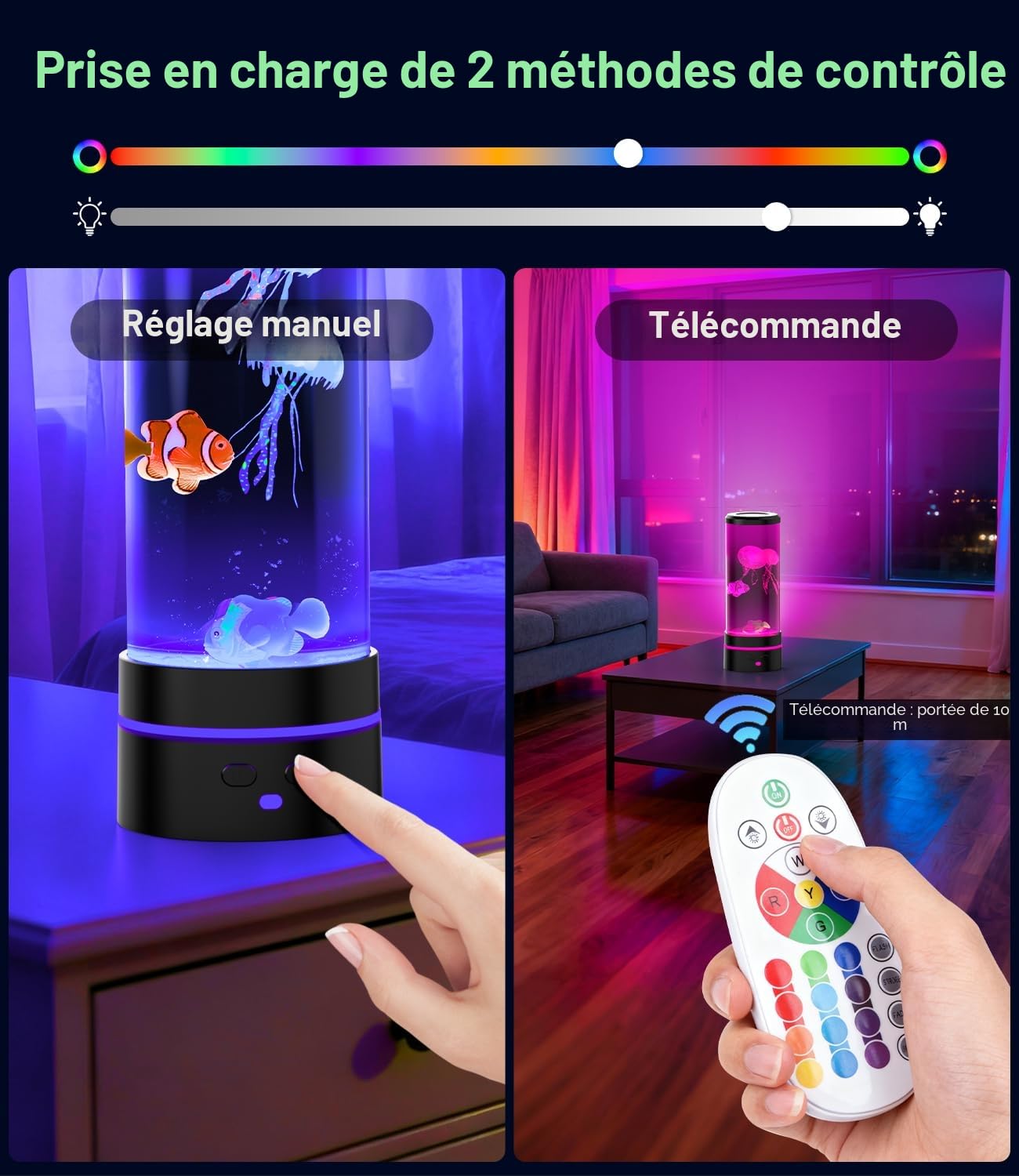 Lampe Méduse Télécommande 28cm RGB 17 Couleurs Mode Changement Auto Veilleuse Enfant Adulte Lampe à Lave Magique