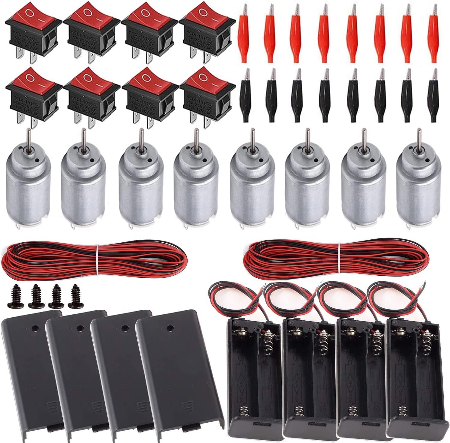 RUNCCI-YUN 30pcs DC Motor Kit ，1.5-3V 18000RPM Mini Motor ，with AA Battery HolderBoat Rocker Switch for DIY Science Projects（140 dc motor）