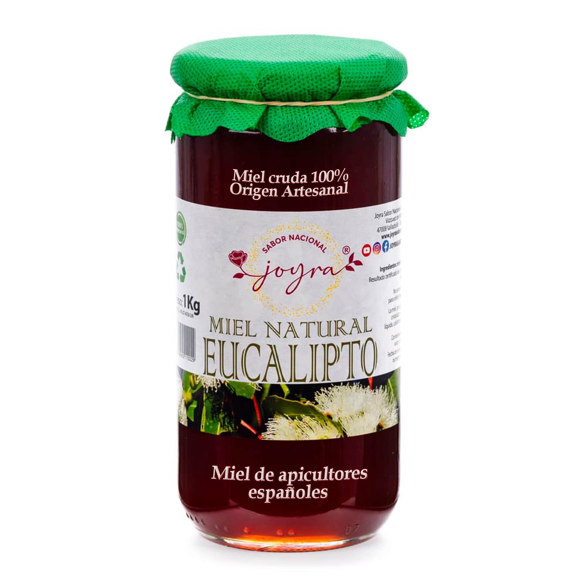 Miel Cruda, 100% MIel Pura de Abeja. Natural y Artesanal. 27 Variedades de sabores, APICULTURA ESPAÑOLA. Sin Pasteurizar, conservan Polen, Enzimas y Antioxidantes. (1 KG, Miel de Eucalipto)