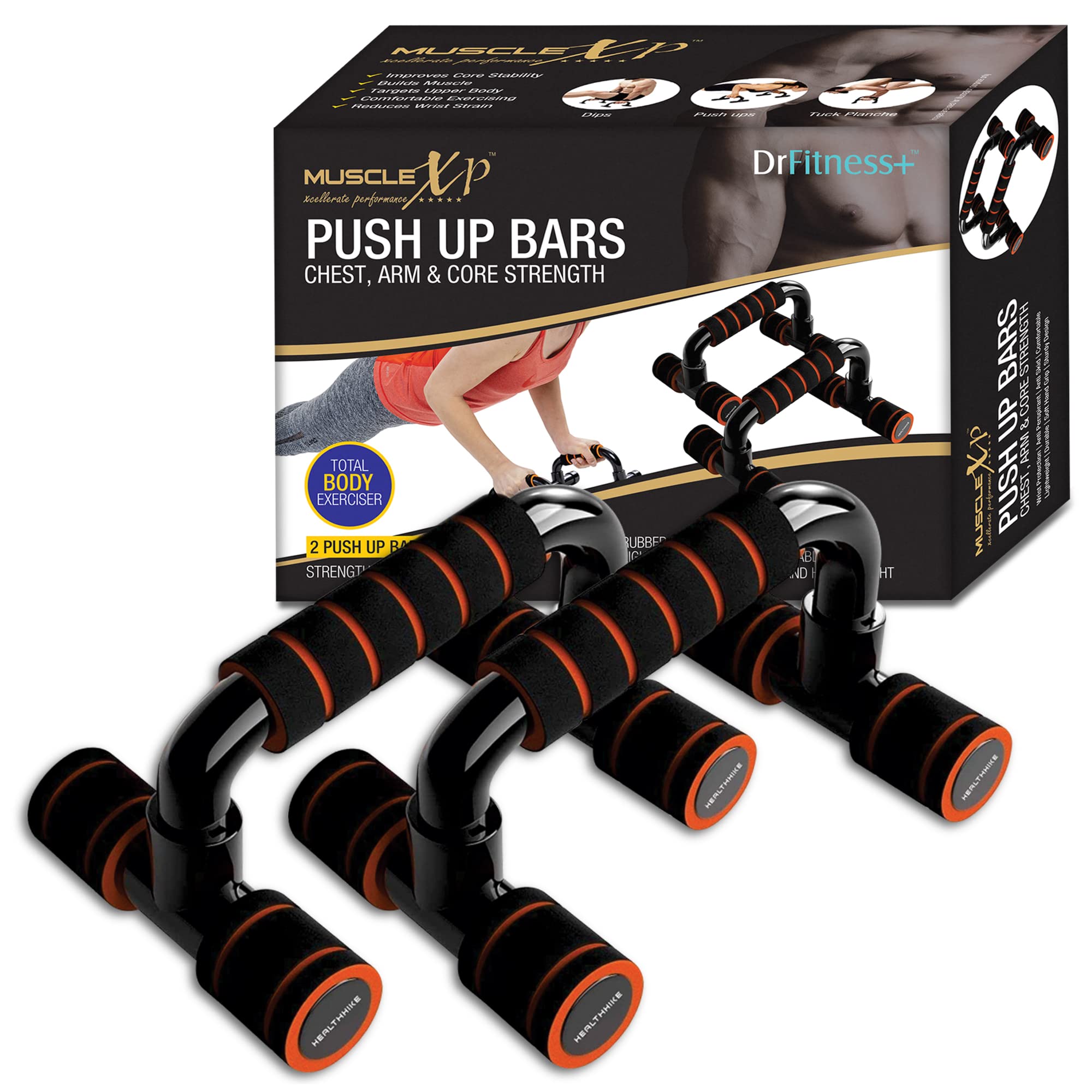 MuscleXP DrFitness+ Push Up Bars Stand with Foam Grip Handle for Chest Press, Arm & Core Strength, Home Gym Fitness Exercise for Men and Women (B09T65NZQC) Amazon Price History, Amazon Price Tracker