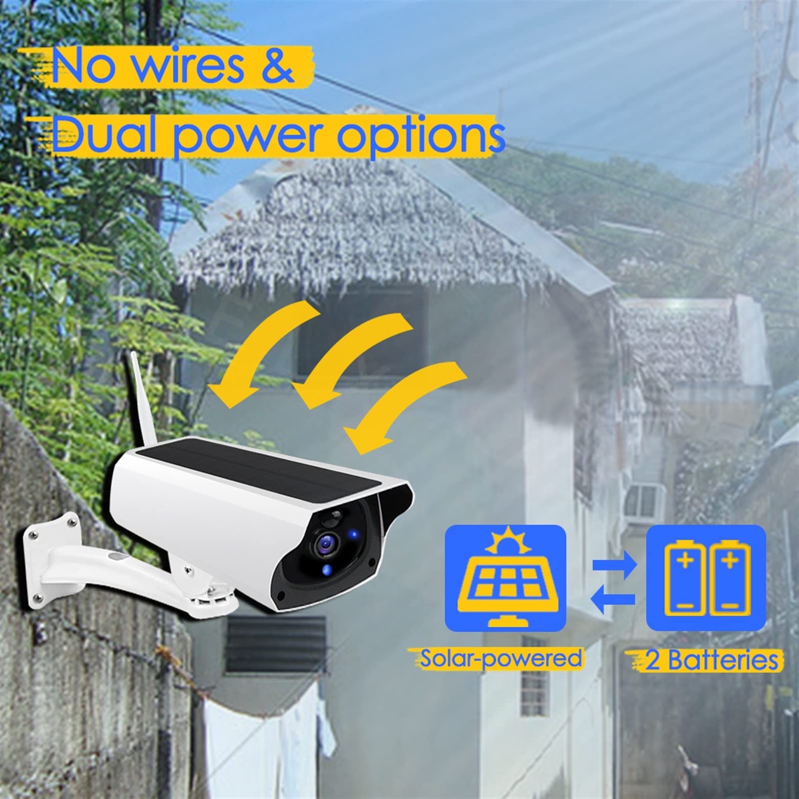 Telecamera Wifi Esterno, Telecamera di videosorveglianza solare da 2 MP 1080P telecamera IP di sicurezza CCTV batteria ricaricabile esterna rilevamento del movimento impermeabile ,Sicurezza, Antifurto