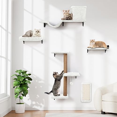 Miniatura 11 de Estantes de pared para gatos 5 en 1, muebles de escalada para gatos de varios niveles, percha y salón para gatos de interior, estantes montados en