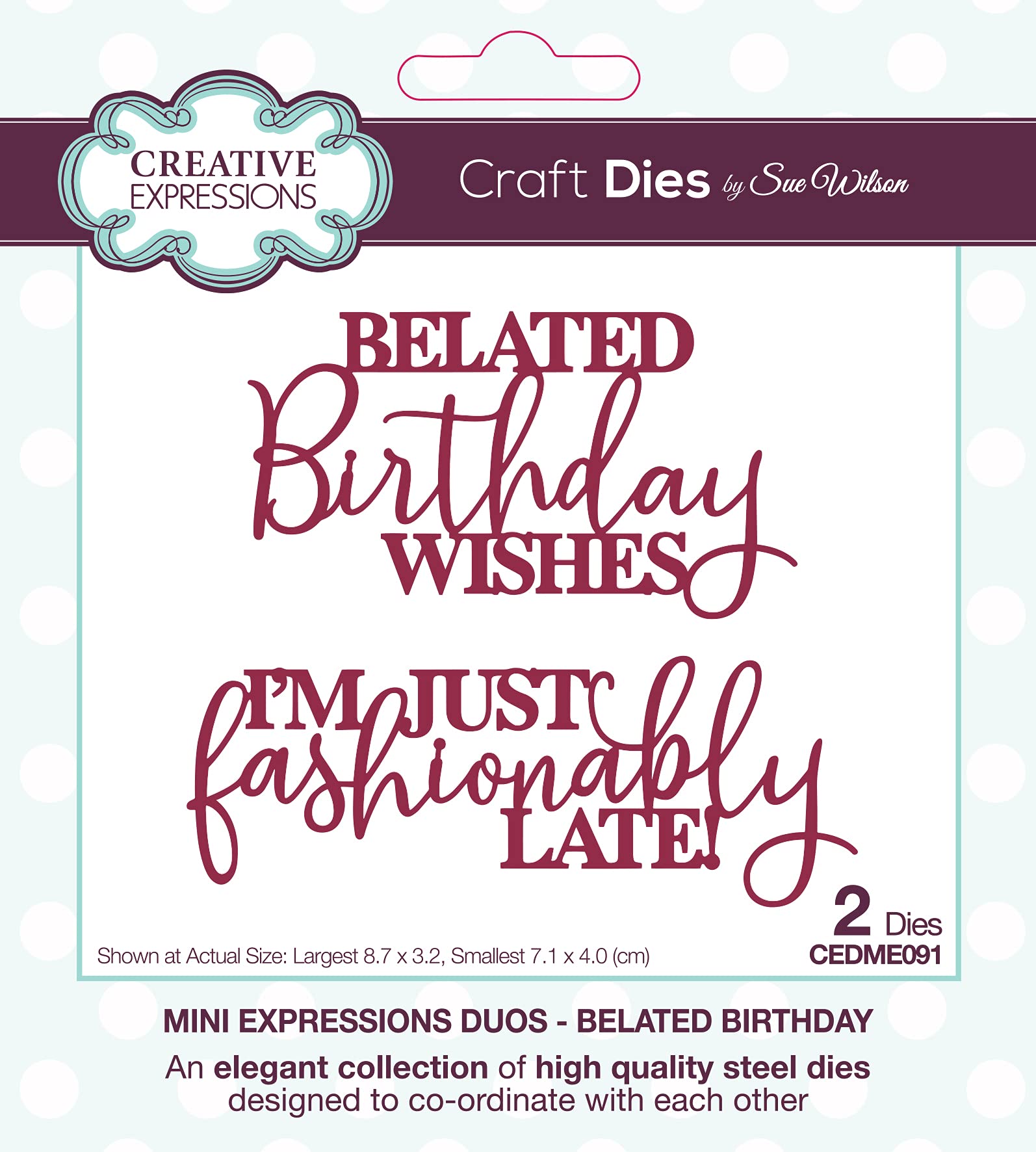 Creative Expressions Sue Wilson-Mini Expressions Duos-Belated Birthday-Craft, Metal, Largest die is 8.7 x 3.2 cm