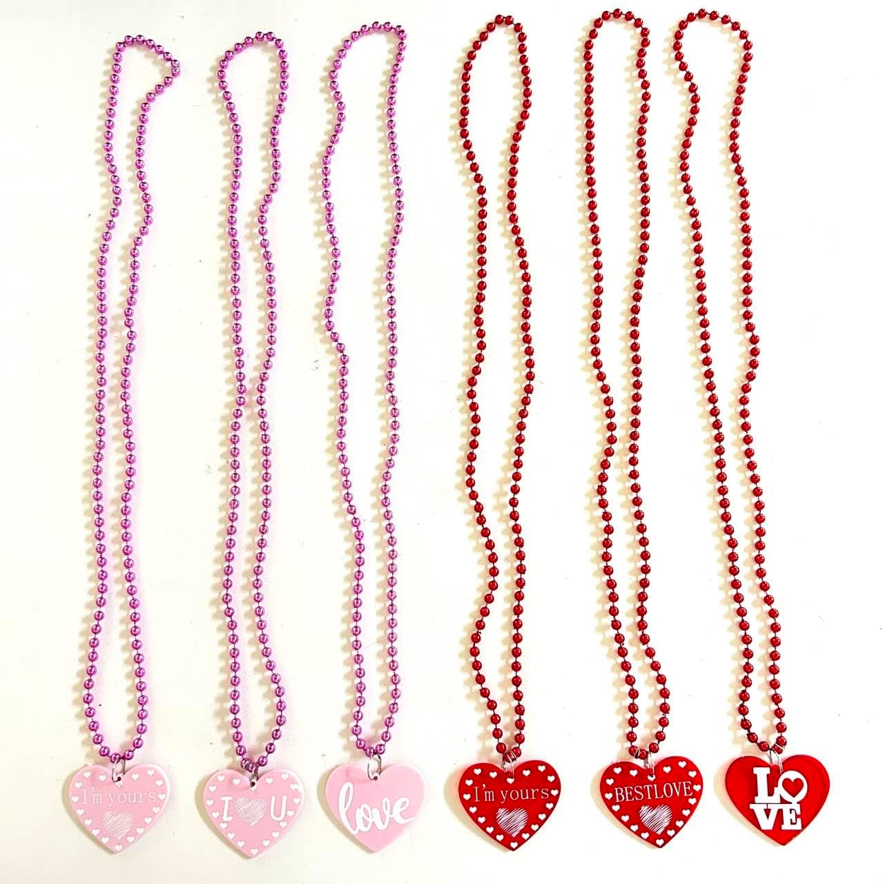 12 Pcs Valentines Day Bead Necklaces Bulk Bachelorette Red Pink Beads Necklaces Valentine's Party Heart Shaped Party Supplies - Image 3