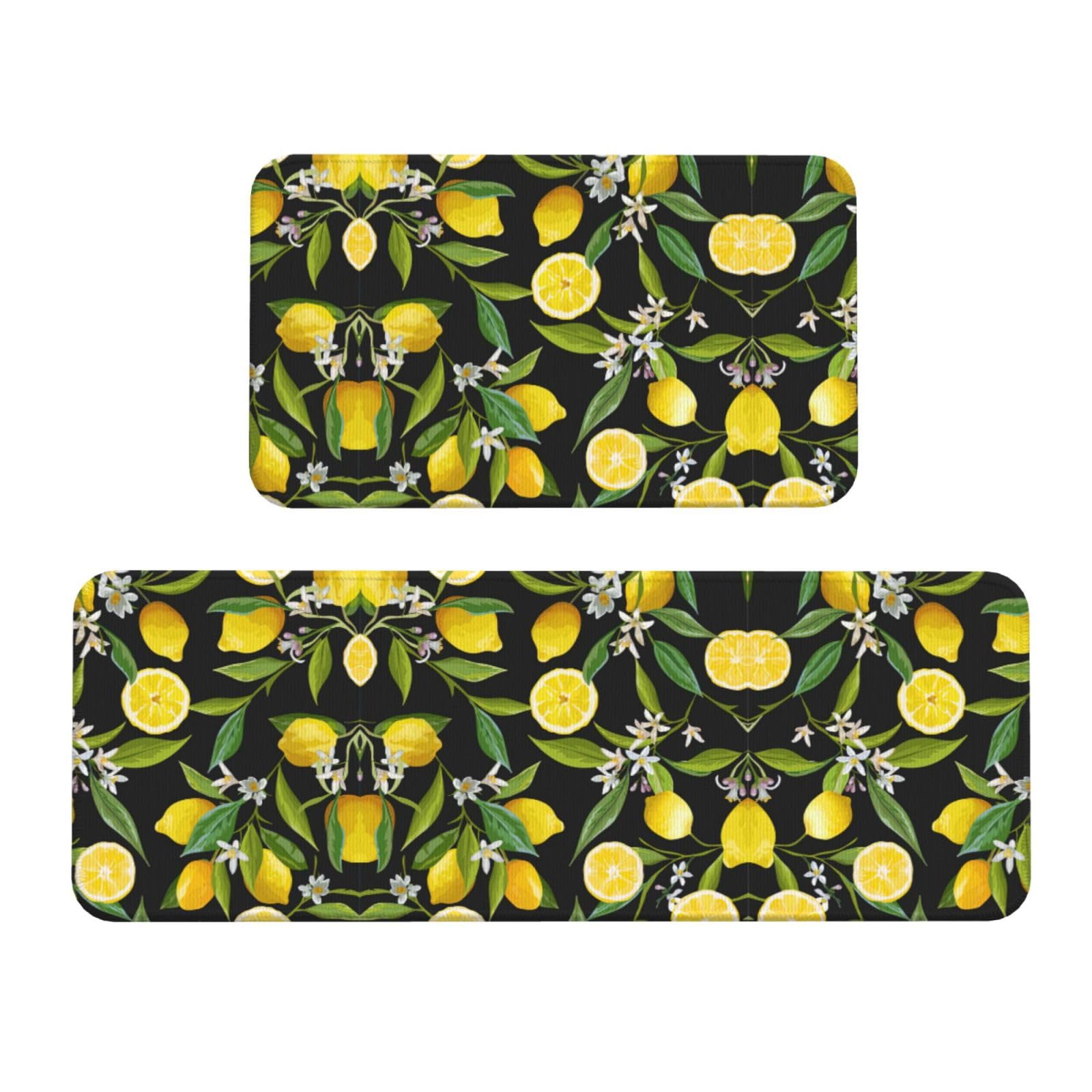 Tapis de sol antidérapants lot de 2 jaune citron lavables pour cuisine et buanderie