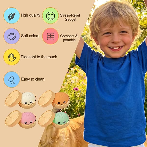 Dumpling Squishy, Colorful Squishy Dumpling Toy with Steamer, Mystery Dumplings Stress Relief Sensory Fidget Toy, Soft Squeeze Decompression Dough Toy for Adult Boys and Girls - 2