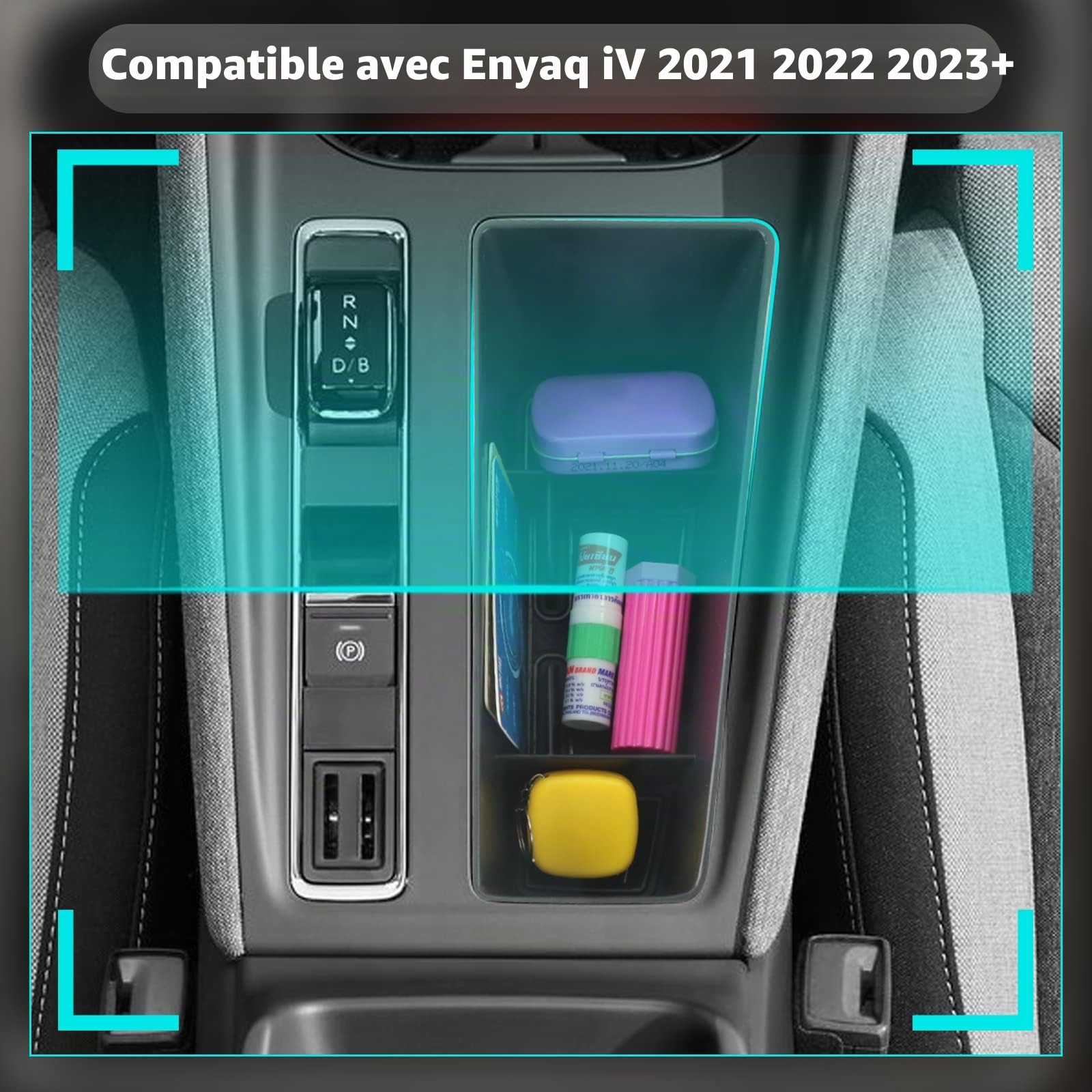 CDEFG Compatible avec Skoda Enyaq iV 2021 2022 2023 2024 2025 Organisateur de console centrale Boîte de rangement Boîte à gants Rangement Voiture Center Console Plateau Enyaq iV 80 Accessoires