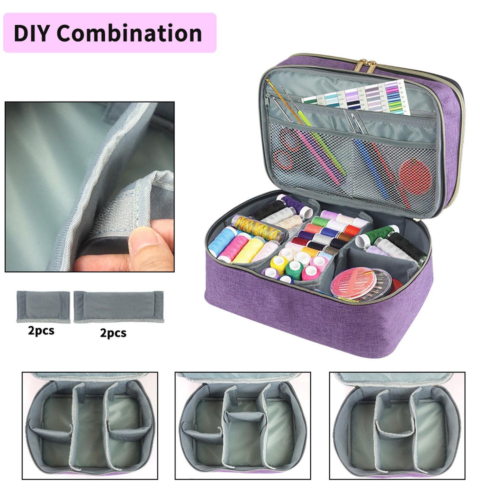 Scatola da Cucito, Cestino da Cucito A Doppio Strato, Organizer da Cucito per da Cucito, Scatola Portaoggetti da Cucito con Tasche E Maniglia, Grande Cestino da Cucito Organizer per Lavoro A