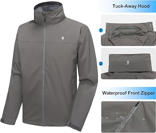 Miniatura 4 de Little Donkey Andy Chaqueta impermeable para hombre, rompevientos con capucha, ligera, con capucha, para senderismo, viajes