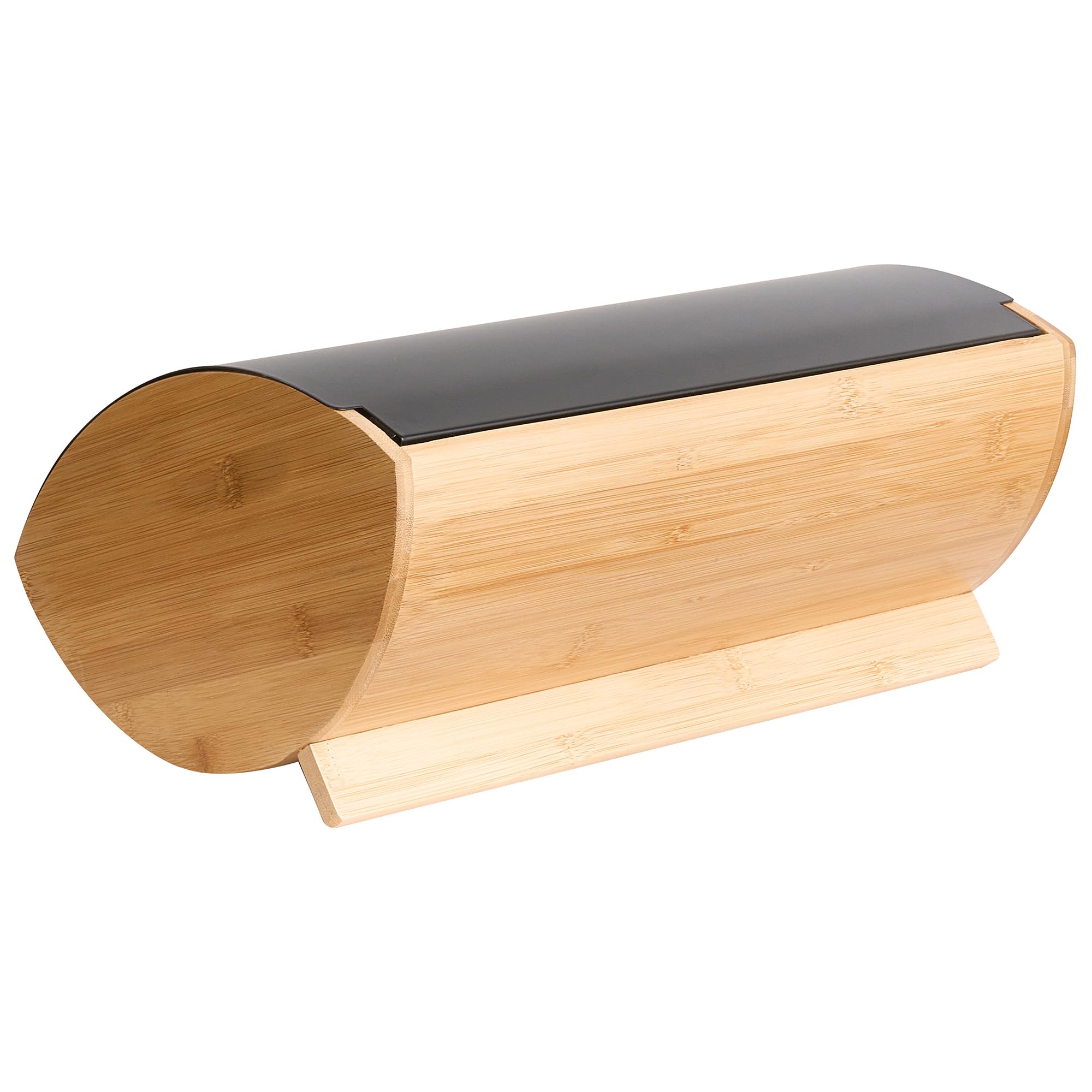 Beliani Brotkasten Bambus hellbraun/schwarz mit Eisen-Klappdeckel oval 36 x 25 x 16 cm modern Epicurien