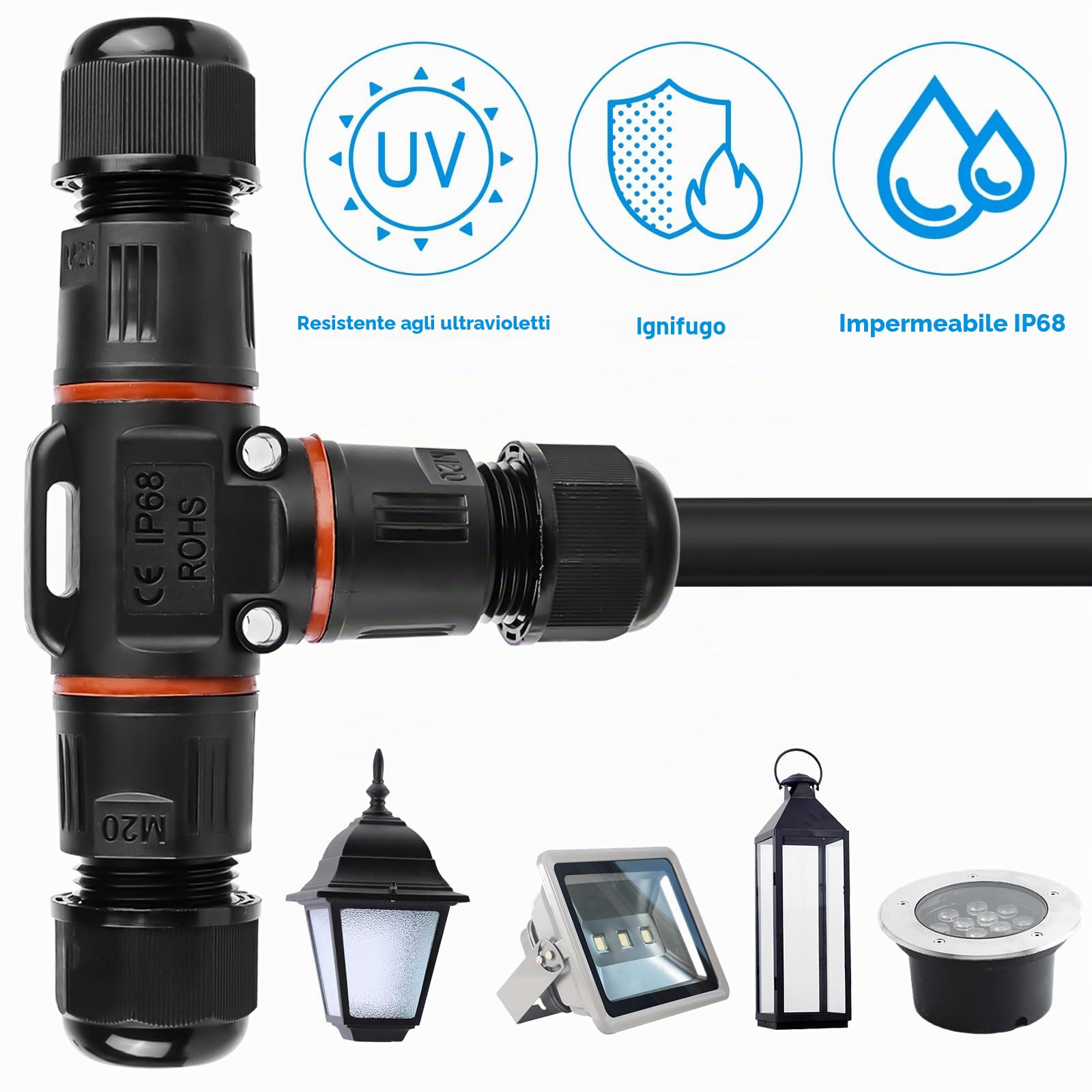 L4F Connettore Cavo Impermeabile IP68 3 Pin Per Esterni – Confezione Da 2, Adatto A Cavi Ø7-8mm - 4
