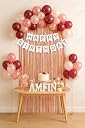 AMFIN (Pack of 34) Backdrop Bliss Birthday Decoration DIY Kit with Balloons, Fringe Curtain and Banner - White, Rose Gold & Burgundy gallery image