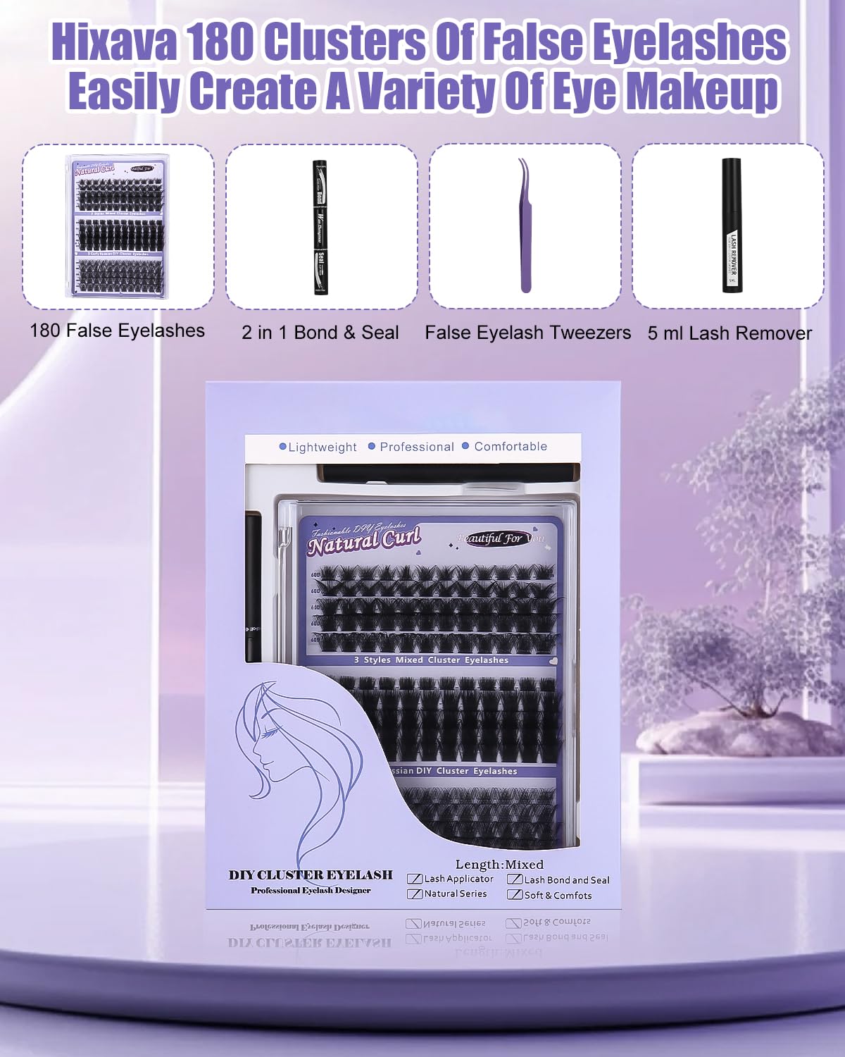 Cluster Lash,Kit Extension Cils Individuels D Curl DIY Kit de Touffes de Faux Cils D'extension de Cils avec Liaison et Joint Extensions de Cils pour Usage Personnel et Domestique 60D 80D 100D
