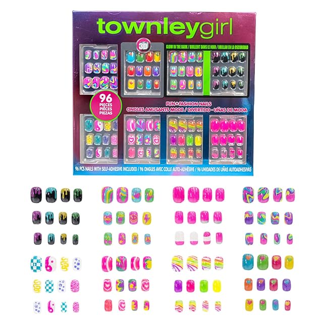 Townley Girl Uñas Press-On 96 pzs 3D y Brillan en la Oscuridad