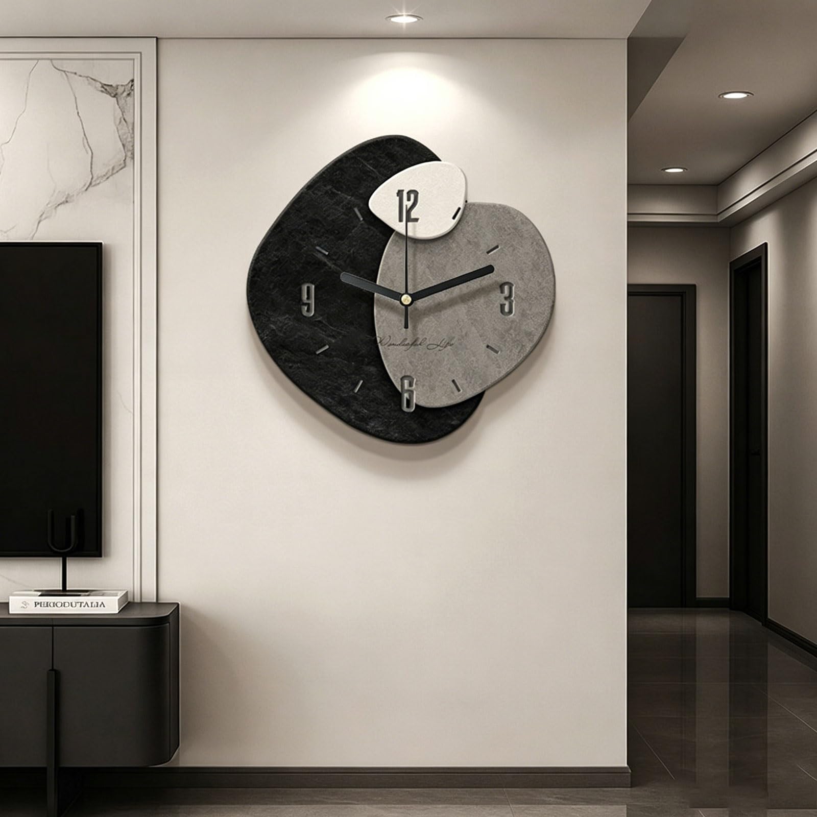 OECETCAWKD Modern 3D Wall Clock with Silent Non-Ticking, Sandstone Wall Art, Minimalist Frameless Hanging Painting, Home Decor for Living Room Dining Room(C,50 * 50CM/19.7 * 19.7IN)