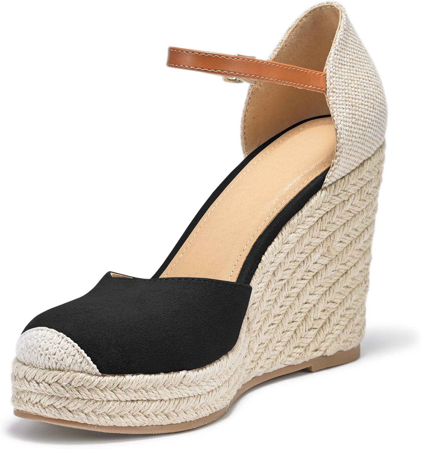 FISACE Womens Summer Espadrille Heel Platform Wedge Sandals Ankle Buckle Strap Closed Toe Shoes - Image 5