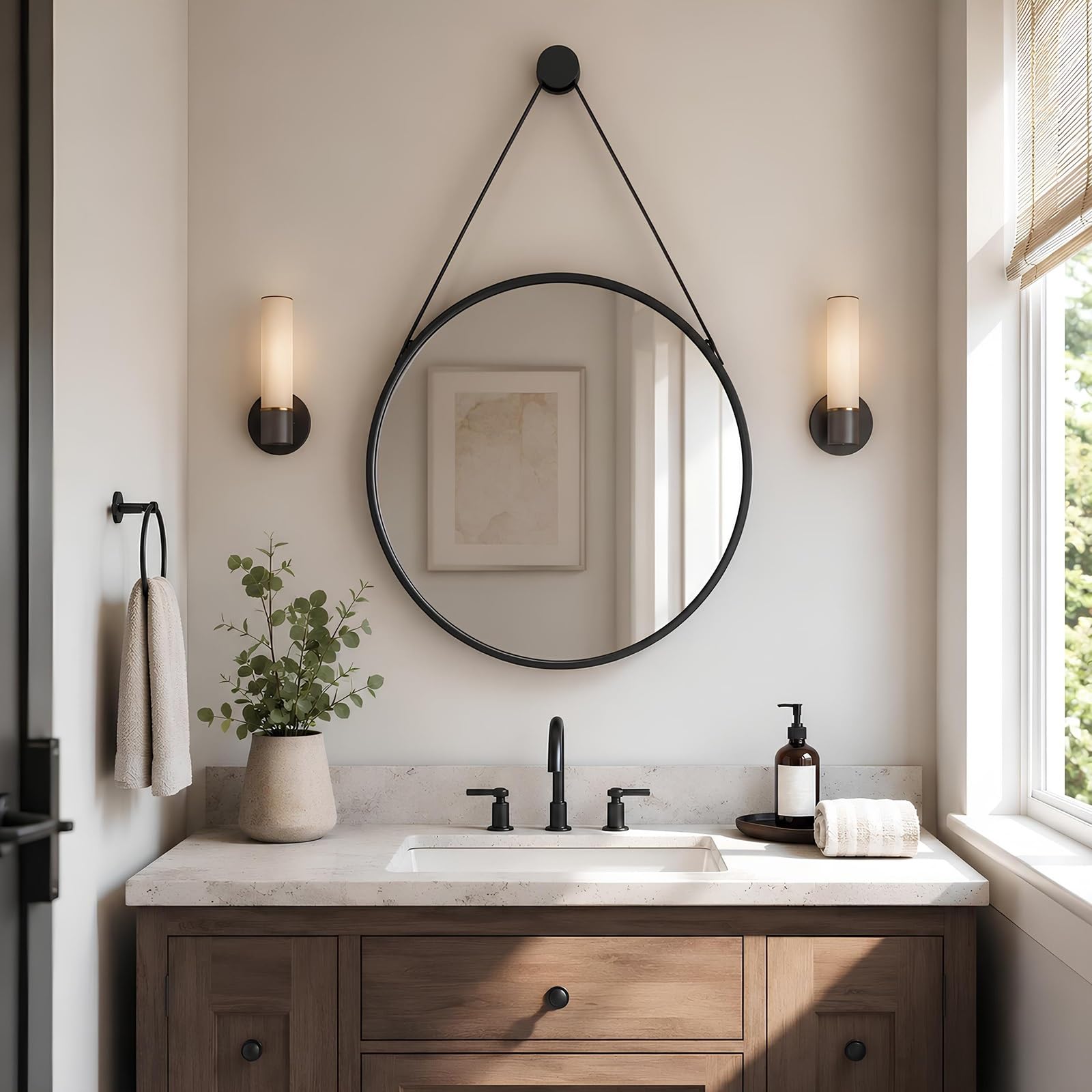 IRUGS Round Wall Mirror with Metal Frame, Bathroom Mirror with HD Safety Glass, Modern Rust-Resistant Mirror for Bathroom, Bedroom, Hallway and Vanity(Black,40x40cm)