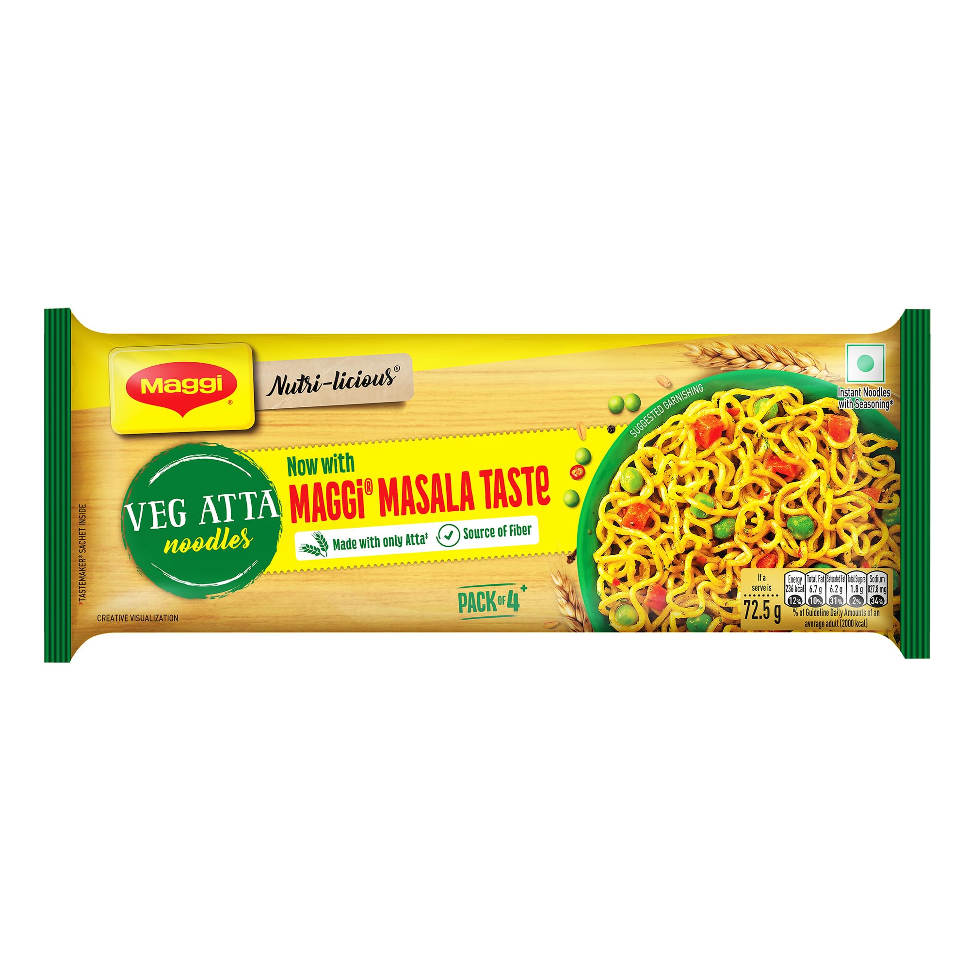 MAGGI NUTRI-LICIOUS Masala Veg Atta Noodles – (Pack of 4) 290g Pouch
