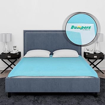 Bumpers Waterproof Quick Dry Sheet for Baby|Bed Pad Extra Absorbent Washable Matress Protector|Baby Bed Protector Sheet for Toddler Children & Adult Double Bed, King Size (XXL, 260x200cm, Sea Blue) - image, photos