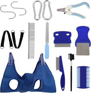 Dog Grooming Hammock Harness, Self-Adherent Nail Trimming Hammock, Cute Dog Grooming Sling with 5 Pcs Pet Comb