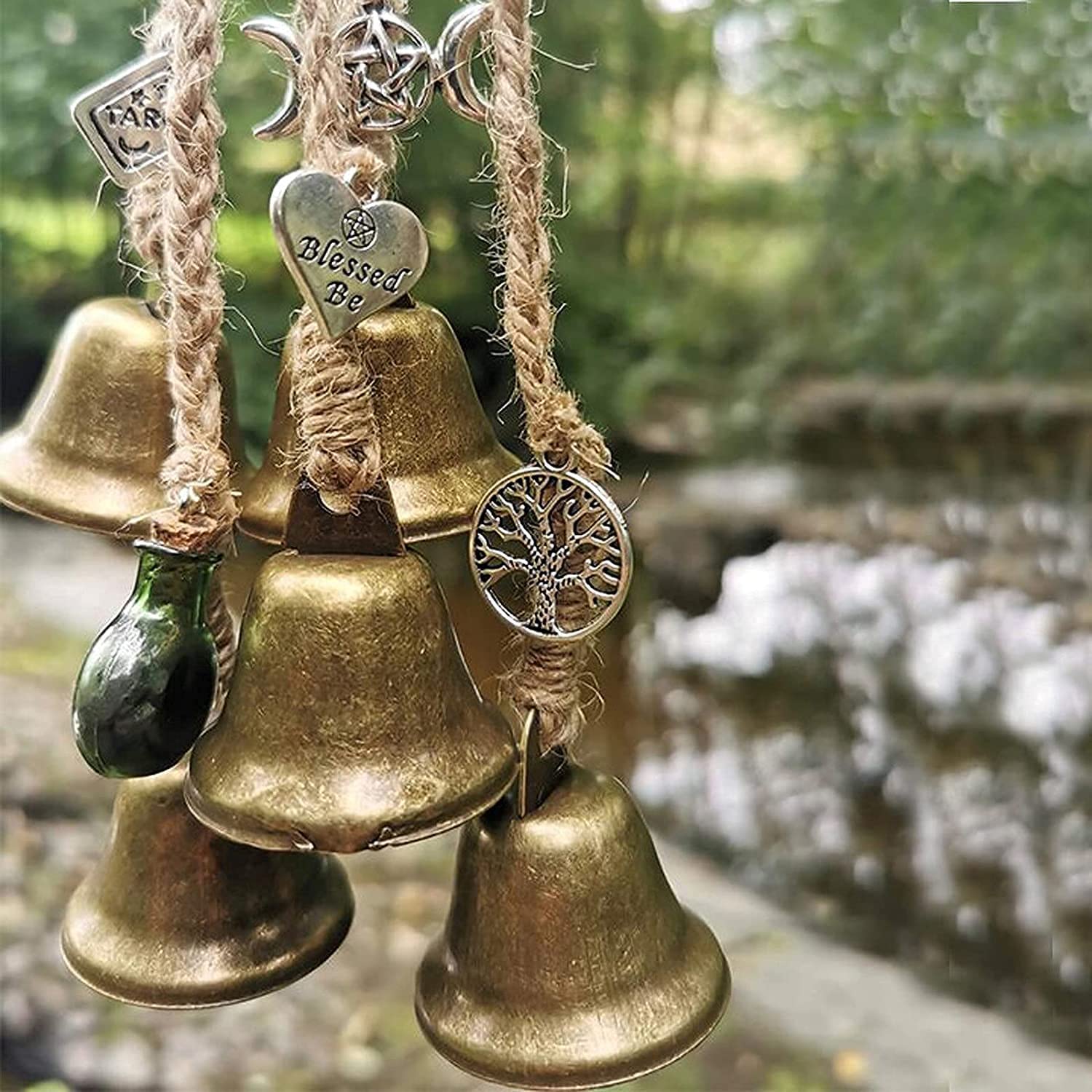Witches Bells, Door Protection Charm, Magic Witchy Things Decorations, Boho Wind Chimes Hanging Ornaments, Door Bells Protection Charm for Porch, Garden, Window Decor (65mm)