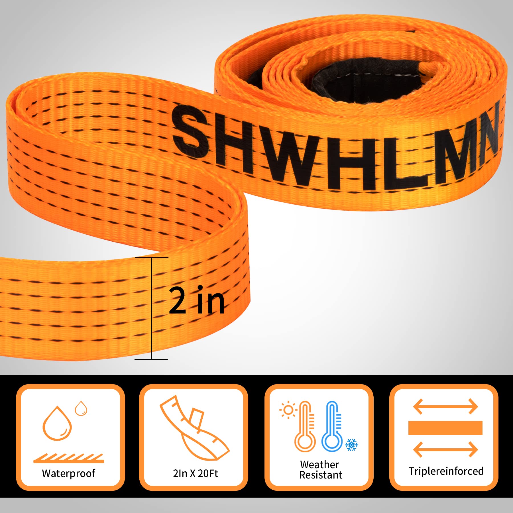 Cinghia di traino resistente 5,1 cm x 6,1 m, testata 9,1 kg di resistenza alla rottura, rinforzata, per corda di traino di emergenza 4 x 4, risparmiatore di alberi, accessori da viaggio per camion da