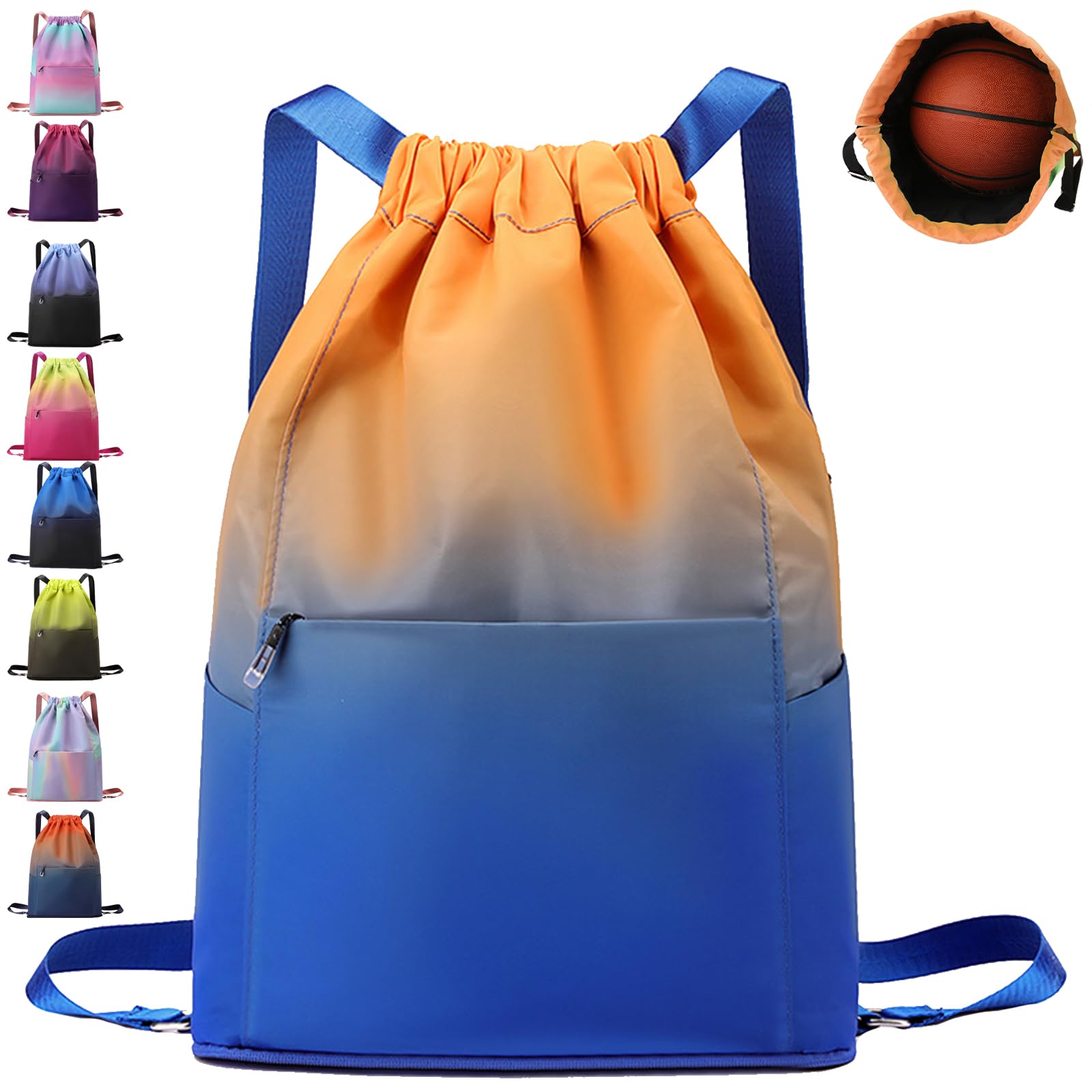Turnbeutel Sportbeutel Männer und Frauen, Waterproof Colour Gradient Sports Bag, Faltbar Große Kapazität Beutel mit Kordelzug Rucksack, Kordelzugbeutel Herren Mädchen