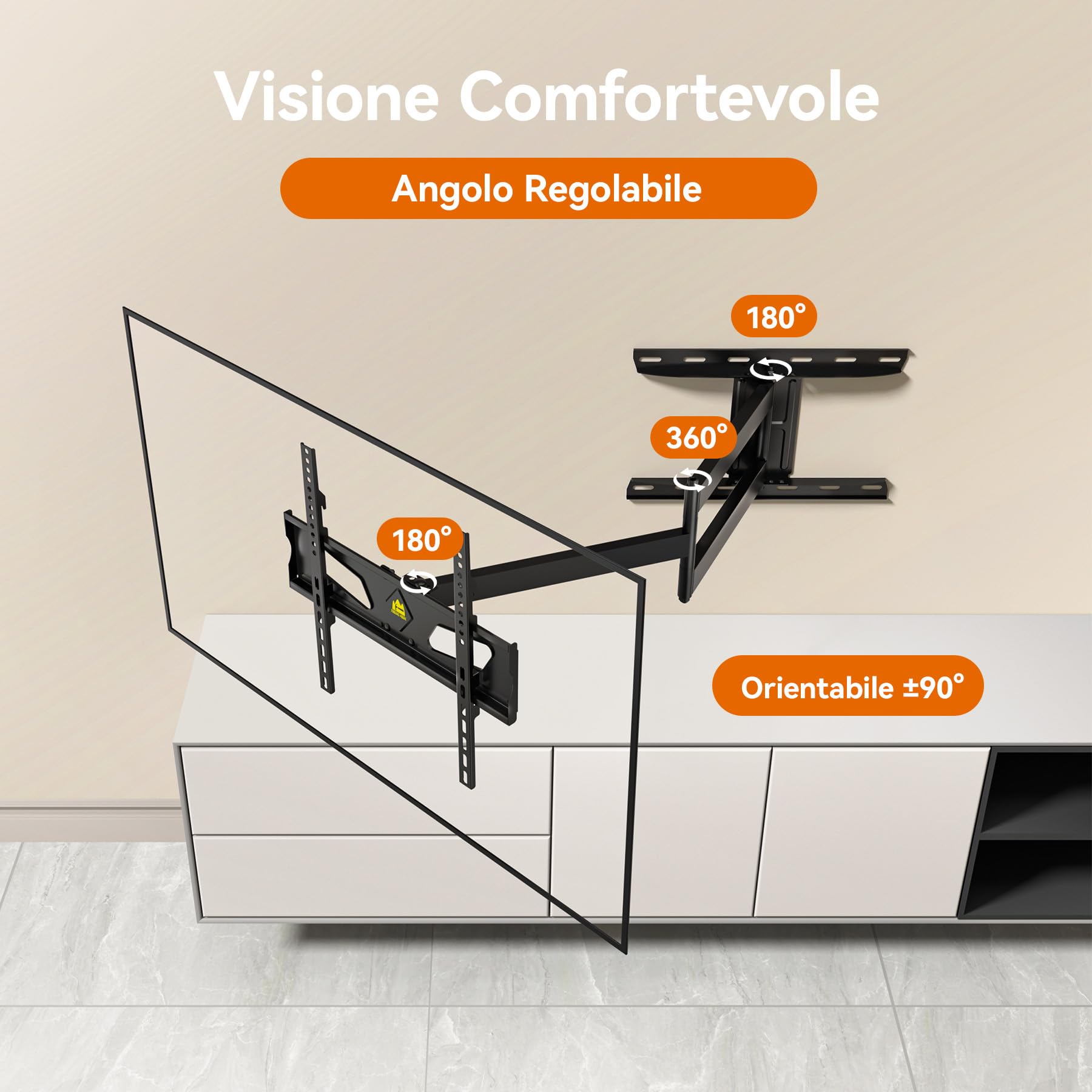 Supporto da parete per TV orientabile a 90 gradi, per TV da 32-65", 910 mm, braccio extra lungo da parete, allungabile, supporto da parete per 45 kg, max. VESA 400 x 400 mm