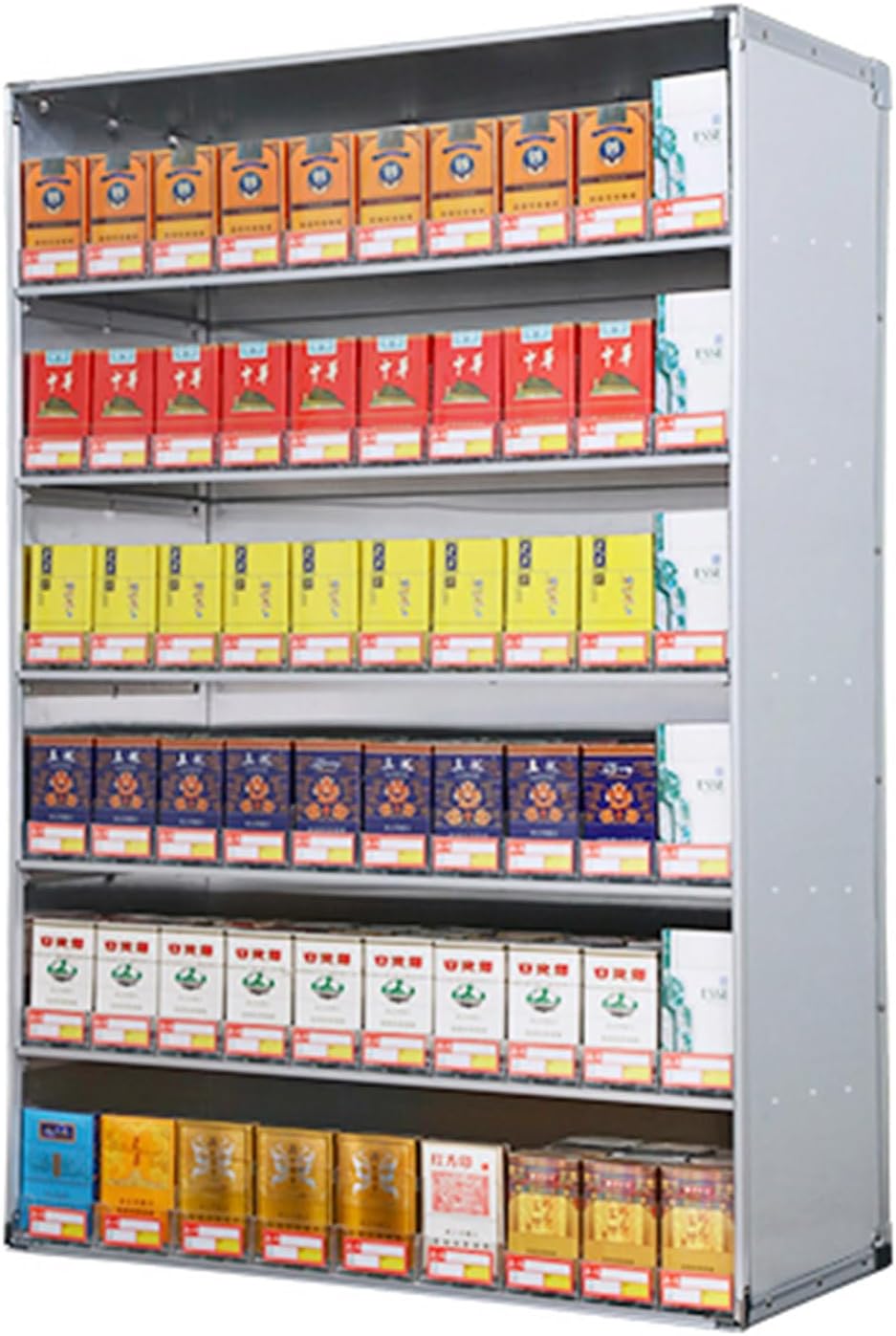Cigarette Display Holder Aluminium, Automatic Case Pushers Rack for Retail Stores - Wall Mounted Supermarket Convenience Store Snap Link Divider Cabinet