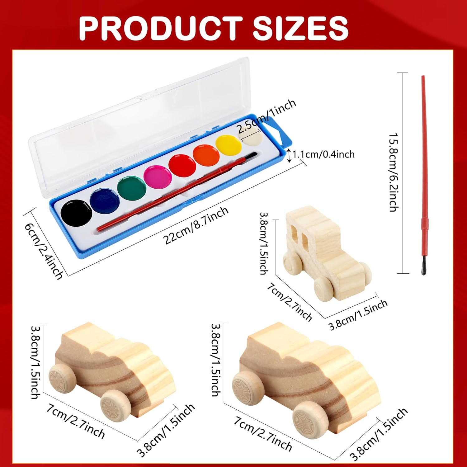 64 Pcs Unfinished Wooden Cars Include 32 Wood DIY Car Toys Wood Car Crafts Painting with 32 Watercolor Paint for Kids Home Activities Arts Crafts Projects Easy Woodworking