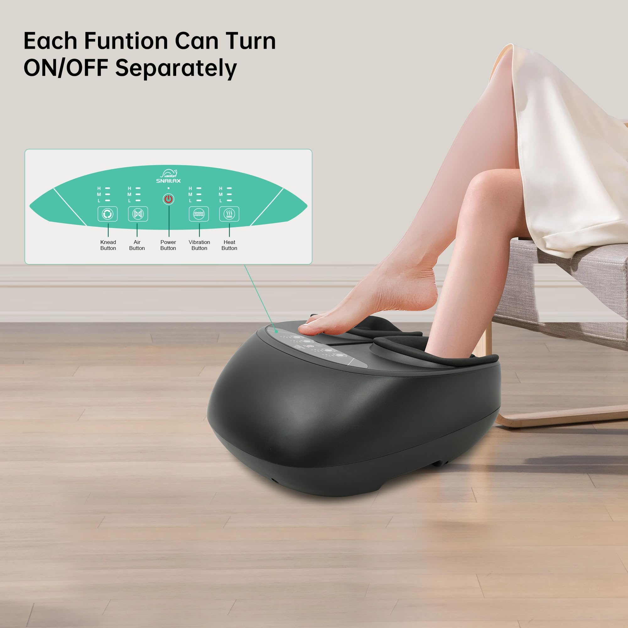 Snailax Masseur de Pieds Shiatsu, Appareil de Massage des Pieds Électrique avec Chaleur, Pétrissage, Compression et Vibration, Télécommande, Chauffe-Pieds, Taille jusqu'à 47, Cadeau Homme et Femme