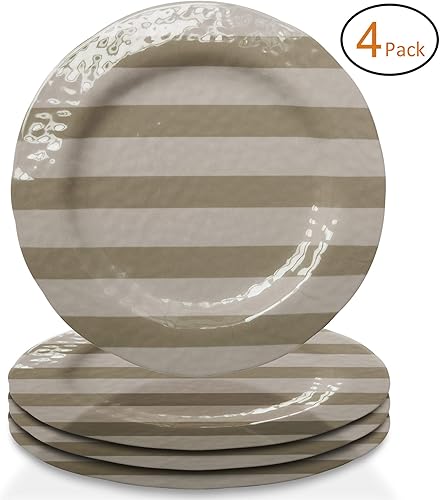 Miniatura 10 de Trina Turk Juego de 4 platos de melamina irrompibles, ligeros para interiores y exteriores, para entretenimiento en el hogar, barbacoas, picnics,