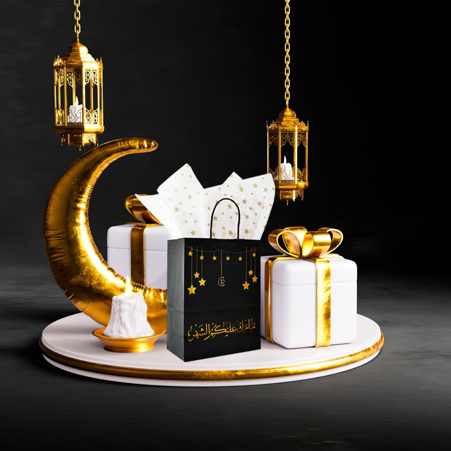 Triwin 24pcs Eid Mubarak Gift Bags with Tissue Paper Ramadan Gift Wrap Bags with Handles Double-side Hot Stamping Font Party Favor Tote Bag Packs for Eid Event Muslim Party Decor - Image 7