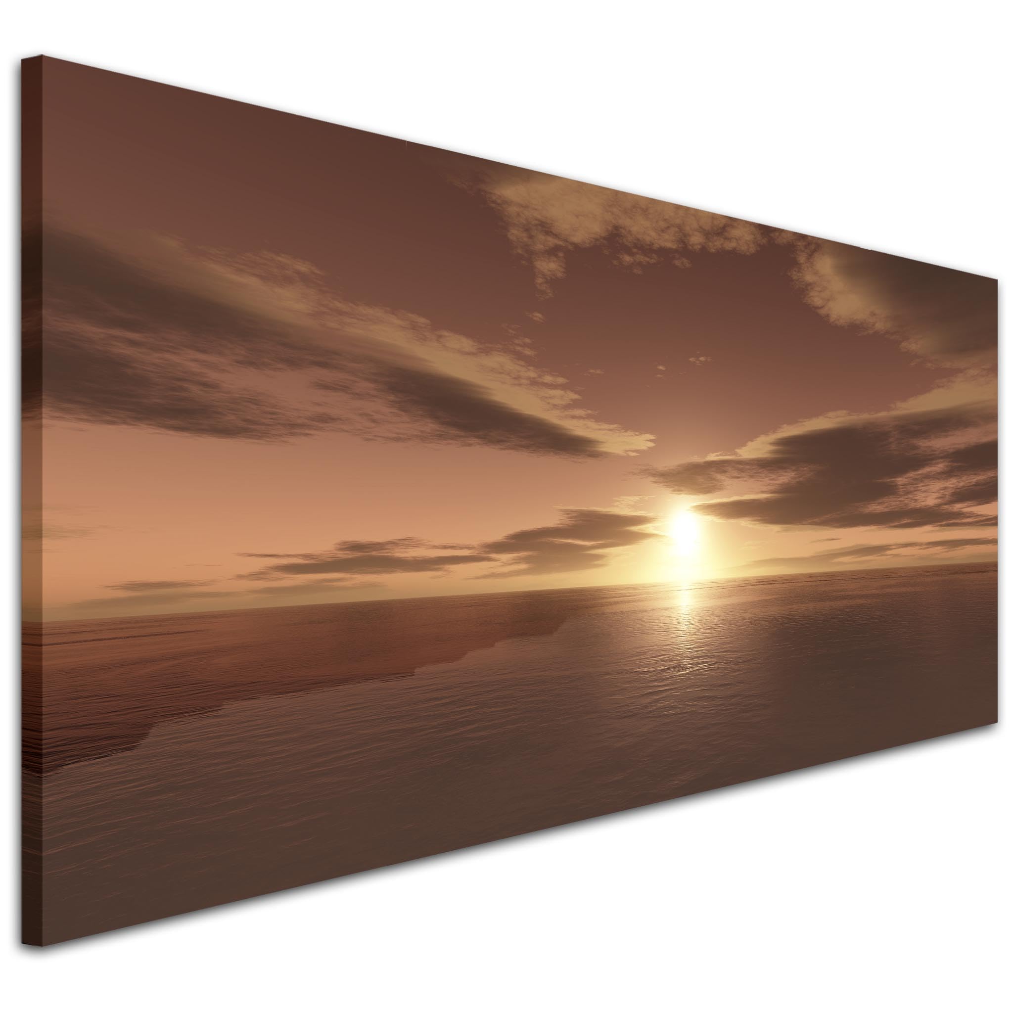 Wallfillers Brown Ocean Sunrise - Modern Seascape Canvas - 1275-118x49cm