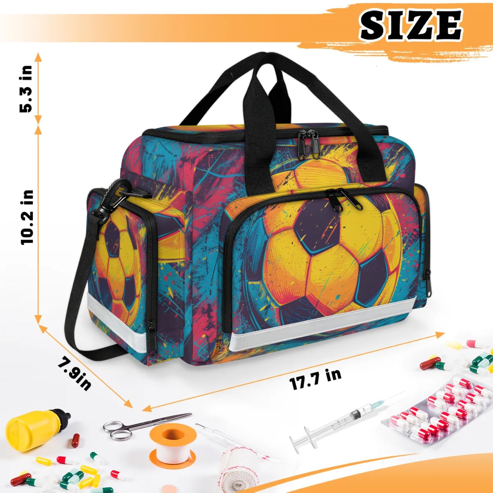 GzLeyigou First Aid Bags Empty, Colorful Football Emergency Bag First Aid Kit Multiple Compartment Kit Carrier On Call Trauma Bag For Paramedics Emergency Medical Supplies Kit